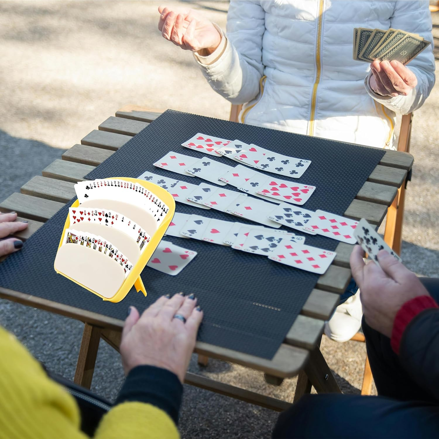 Card Holders for Playing Cards, 2 PCS Playing Card Holders for Adults, 3 Layers Design Game Card Holder for Poker Parties, Family Card Game Nights (Red, Yellow) image number 2