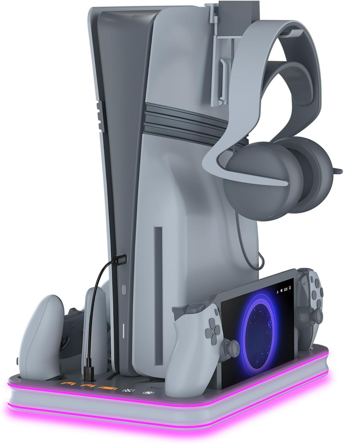 EJGAME PS5 Pro/Slim/Ps5 Stand and Cooling Station with RGB Lighting Controller Charging Station for Playstation 5 Console, PS Portal Charging Dock, P5 Pro Accessories with 3 Level Cooling Fan (Black)