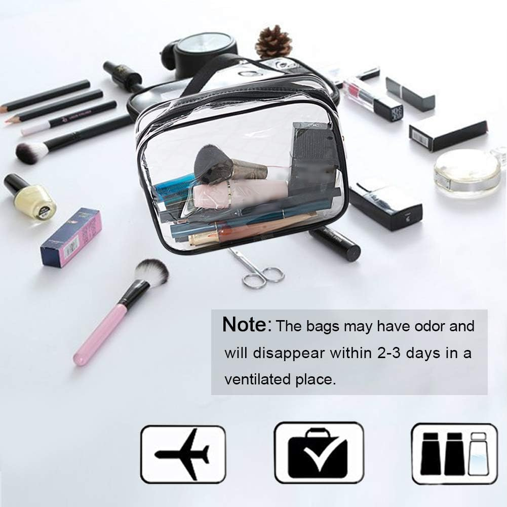 Clear Makeup Bags, APREUTY TSA Approved 6Pcs Cosmetic Makeup Bags Set Waterproof Clear PVC with Zipper Handle Portable Travel Luggage Pouch Airport Airline Bags Vacation Gym Bathroom Organization - Black-3Pcs (Large) image number 7