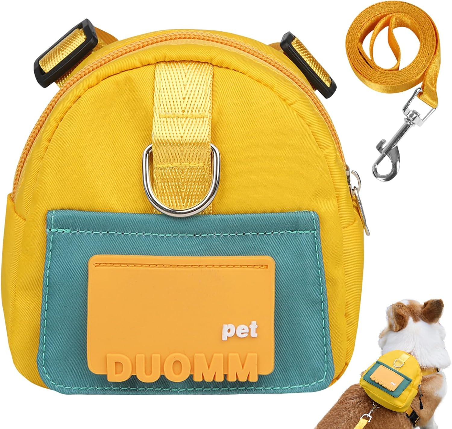 PETCUTE Dog Backpack Harness for Dogs, Dog Backpack with Lead, Pet Harness with Waste Bag Dispenser, Dog Saddle Bag, Adjustable Puppy Harness Backpack for Hiking Training and Daily Walking