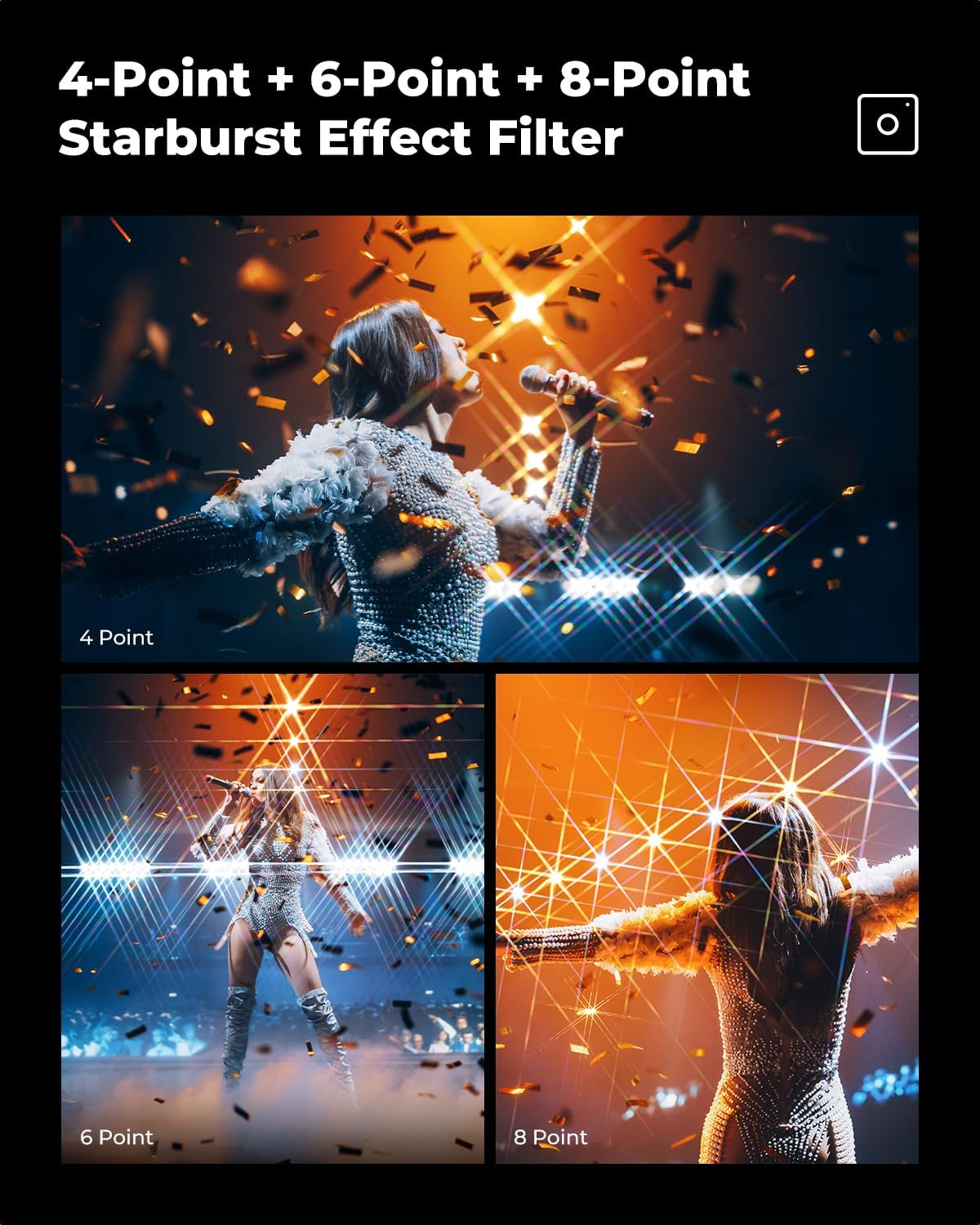 K&F CONCEPT 82Mm Star Filters Kit (3 Pcs) - 4/6 / 8 Points Cross Screen Starburst Filters Set with 3 Cleaning Cloth for Camera Lens 18 Layer Coating Ultra Slim Optical Glass(Nano-K) image number 3