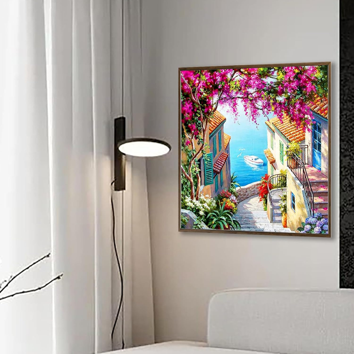 Adult Digital Oil Painting 19.69X15.75 Inches DIY Nature Painting Set Graffiti Set Digital Paint Canvas Digital Oil Painting for Home Decoration for Beginners (Seaside Town) image number 5
