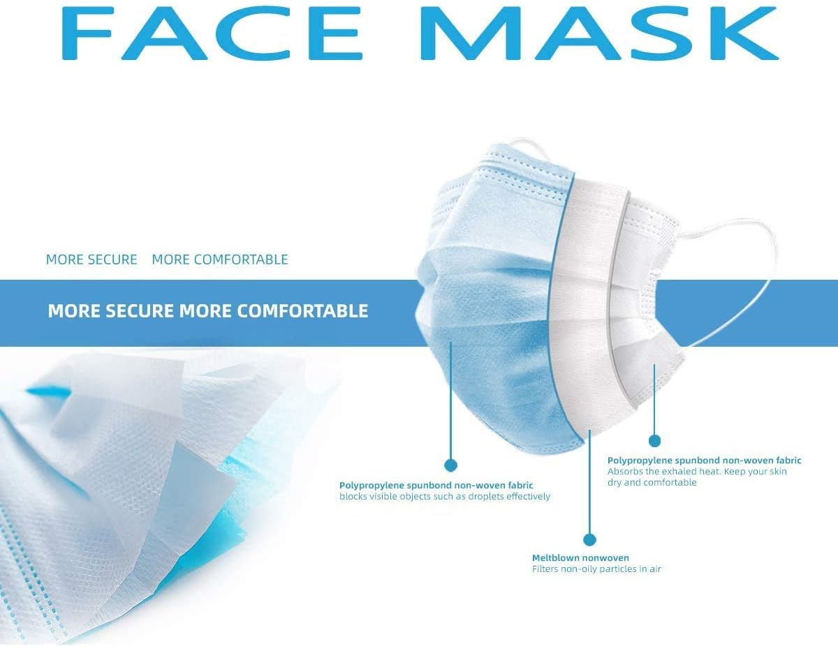 3 Layers Disposable Kids Face Mask with Nose Clip, Non-Woven Fabric, Breathable, Anti-Dust, Protective PPE, Mouth Cover, Safe, Premier Product, Soft and Comfortable for Unisex Children (50PCS, Blue) image number 6