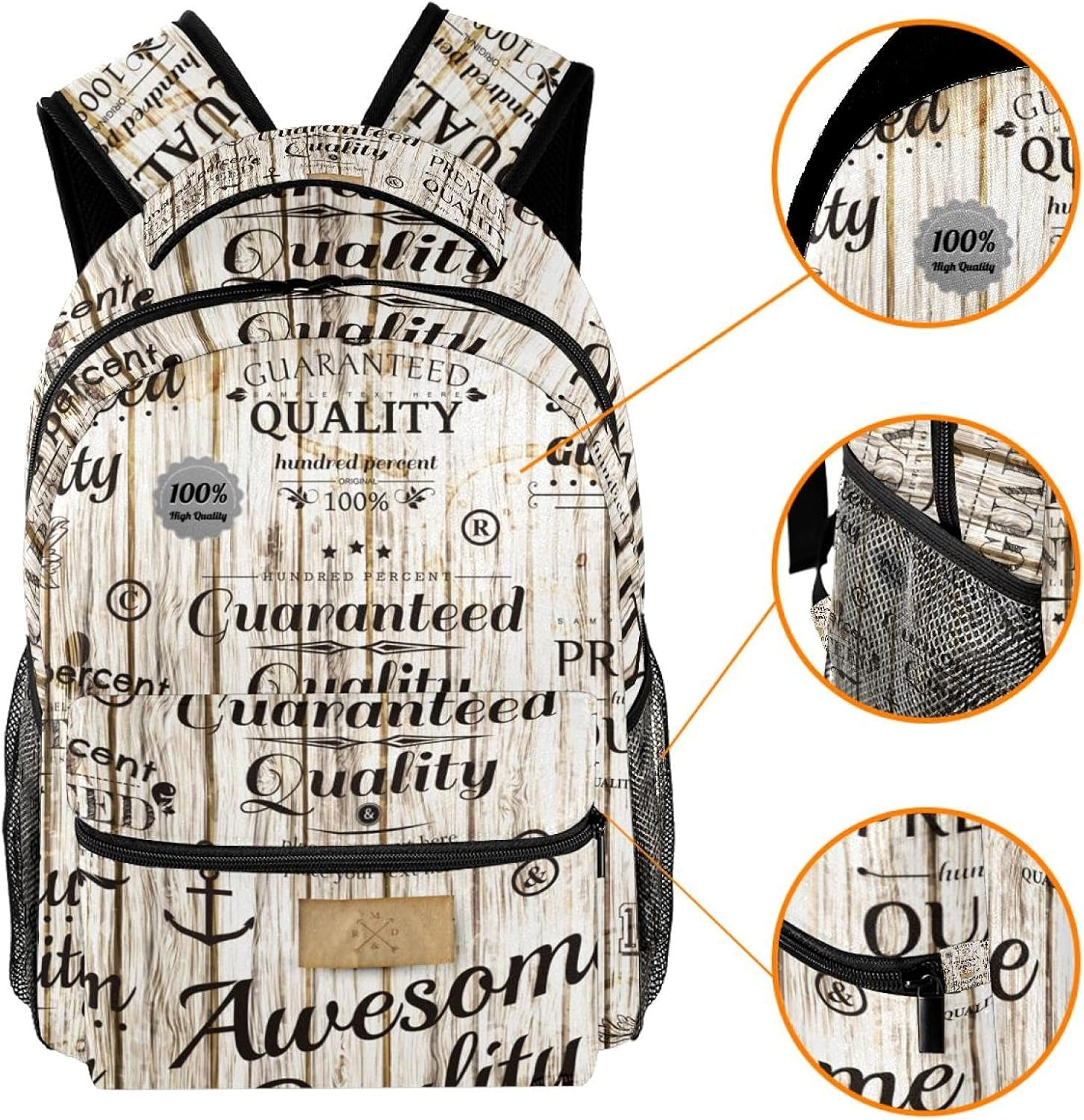 Nostalgic Wood Grain Words Backpack Students Shoulder Bags Travel Bag College School Tote Backpacks image number 1