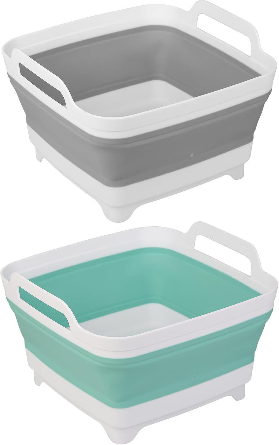 Tiawudi Dishpan for Washing Dishes, 2.4Gal/9L Wash Basin with Draining Plug Carry Handles, Collapsible Bucket for Cleaning, Portable Sink, Foldable Plastic Tub