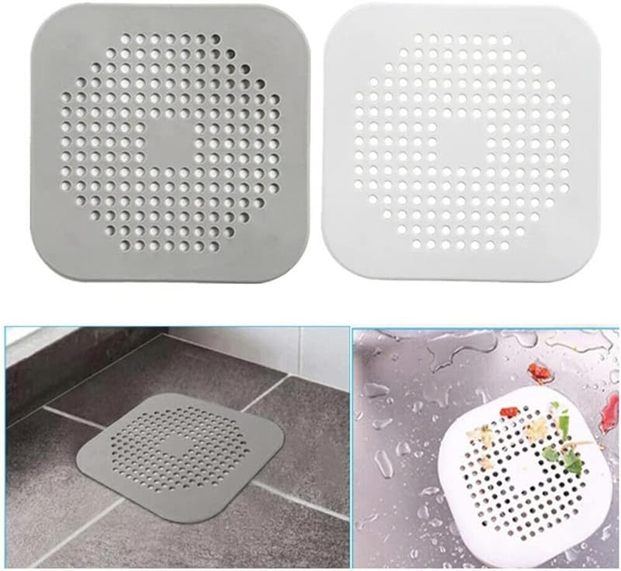 AIMALL 2PC Square Drain Cover for Shower and Kitchen, Silicone Hair Catcher with Suction Cups, Flat Drain Protector, 5.7 X 5.7 Inches, Easy to Install for Bathroom, Bathtub, Sink image number 1