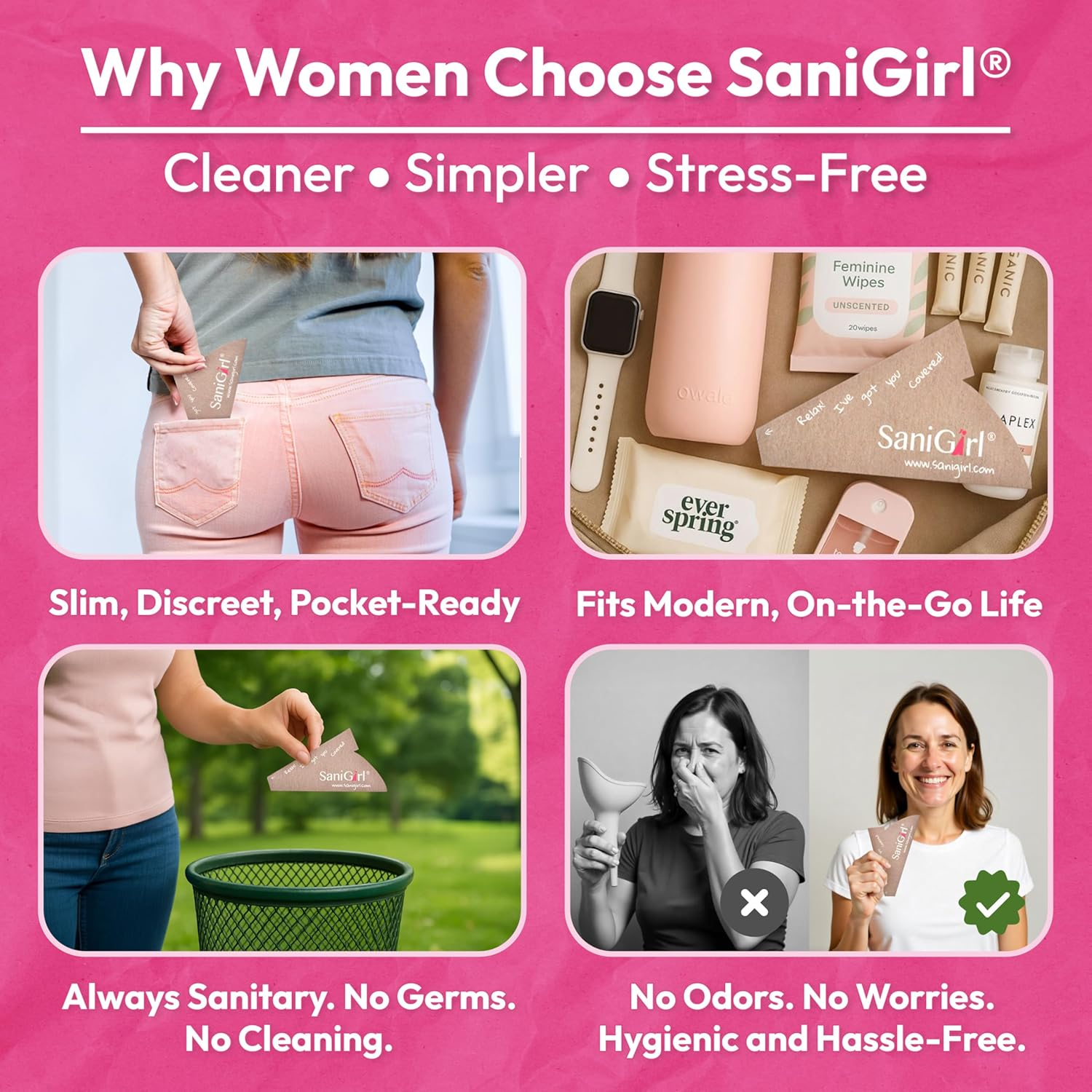 Sanigirl Pee Funnel for Women| Disposable| Female Urinal | Feminine Care | Portable Urination Device | Travel Essentials for Women | Camping Gifts for Women| Porta Potty Solution (50 Count Bulk Pack) image number 2