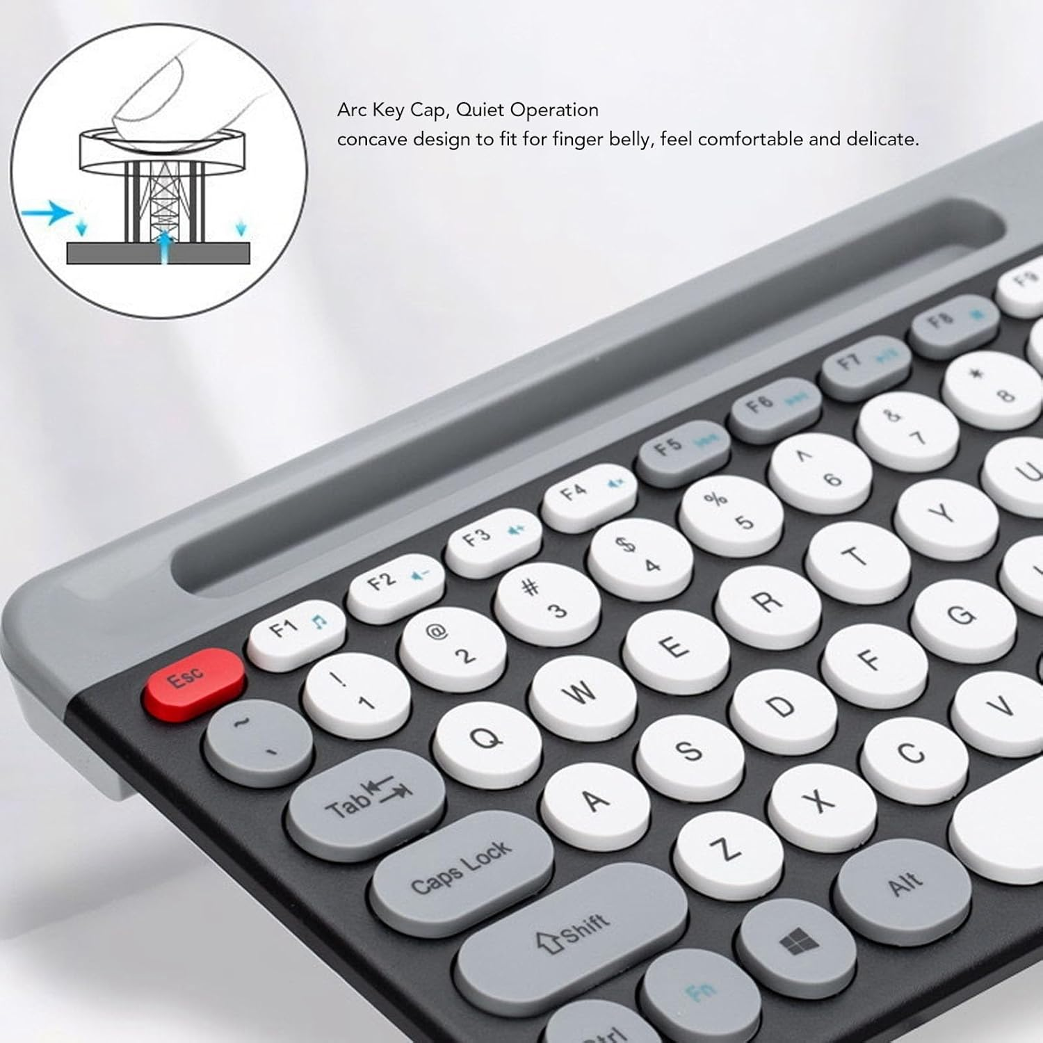 Wireless Keyboard and Mouse Combo, 2.4G Bluetooth Double Mode Retro Style Keyboard with Waterproof Silicone Dust Mat, 400Mah Ergonomic Mouse, for Computer, Laptop (Black) image number 6