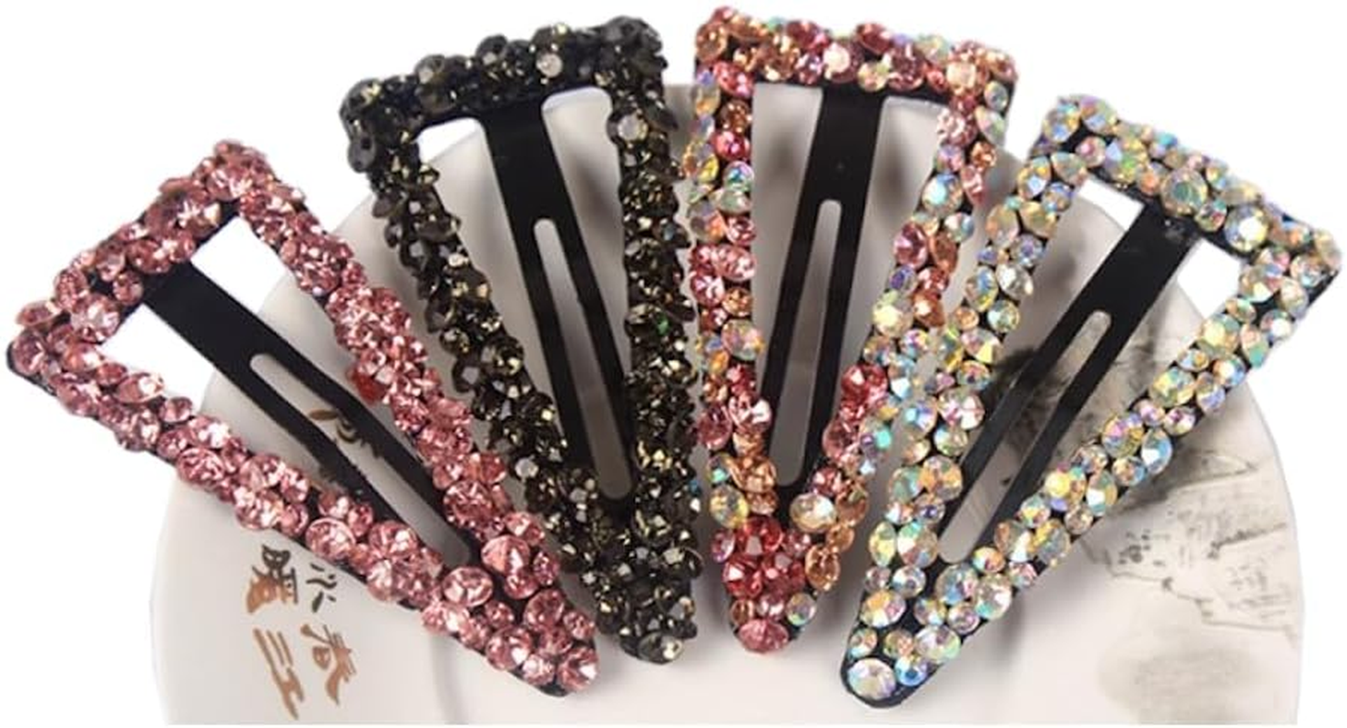 Blausky Pack of 2 3.5 X 7 Cm Triangle Rhinestone Hair Clips, Colourful Rhinestones Hair Clips, Bridal Crystal Hair Clips, Glitter Metal Hair Clips, Hair Accessories for Wedding, Banquet, Colourful B