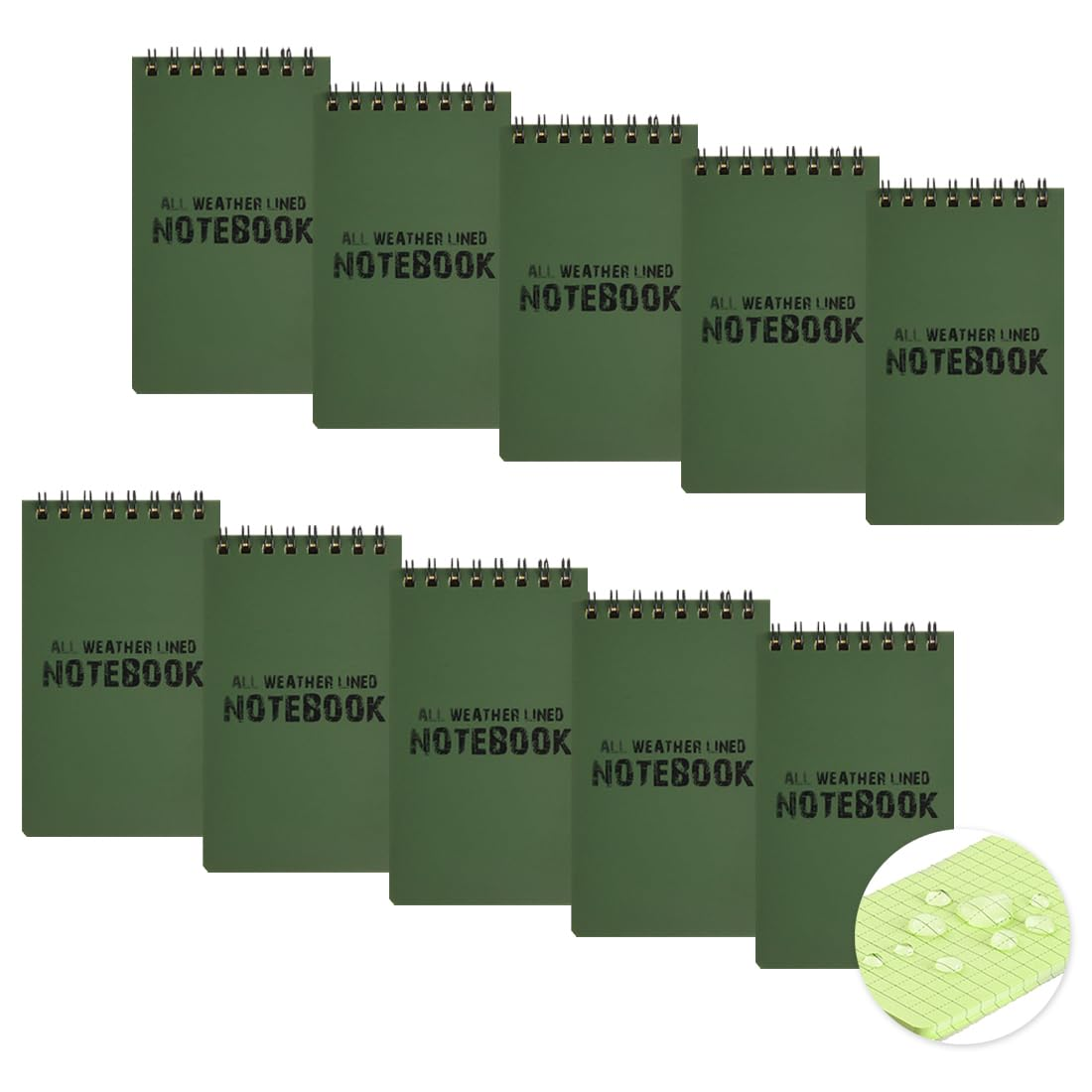 LZYMSZ 10PCS Waterproof Notebook, 3 X 5" 48 Sheets Pocket Spiral Memo Paper Notepad All-Weather Field Notebooks, Tactical Note Book Police Rain Notepad with Grid Paper for Outdoor Activities Recording image number 2