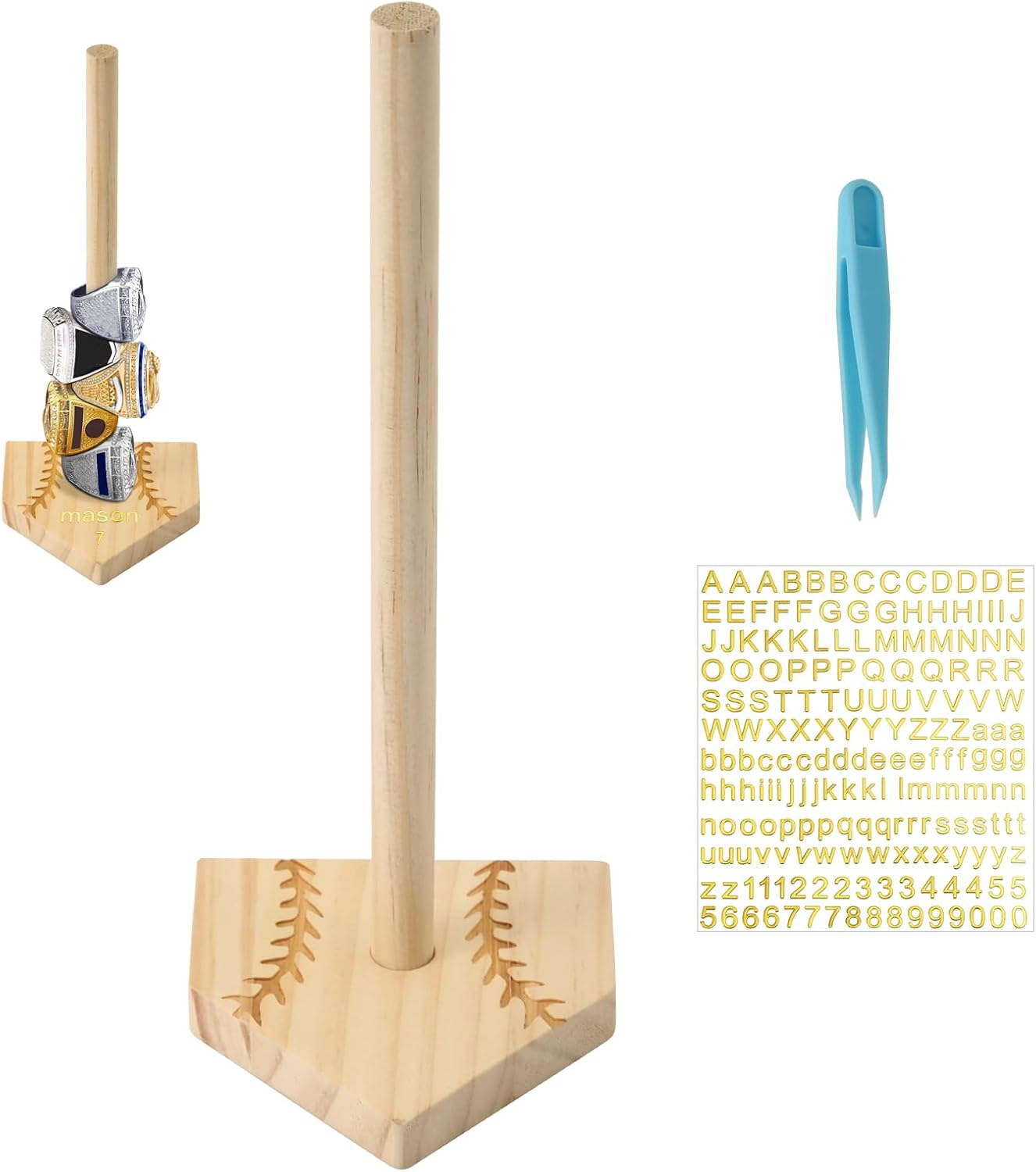 Baseball Wooden Ring Holder, Custom-Built Name & Number Decorative Softball Ring Stand Sturdy Championship Ring Display Holder Storage Organizer Birthday Gift for Kids Teens Adults