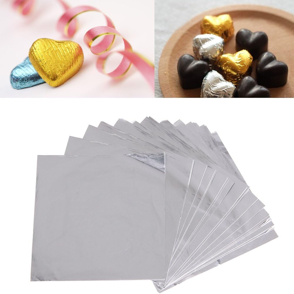 Wowagoga 6X6 Inches Aluminum Foils Paper Chocolate Candy Wrapping/Packing Sheets, Silver,Pack of 200 - Gold image number 6