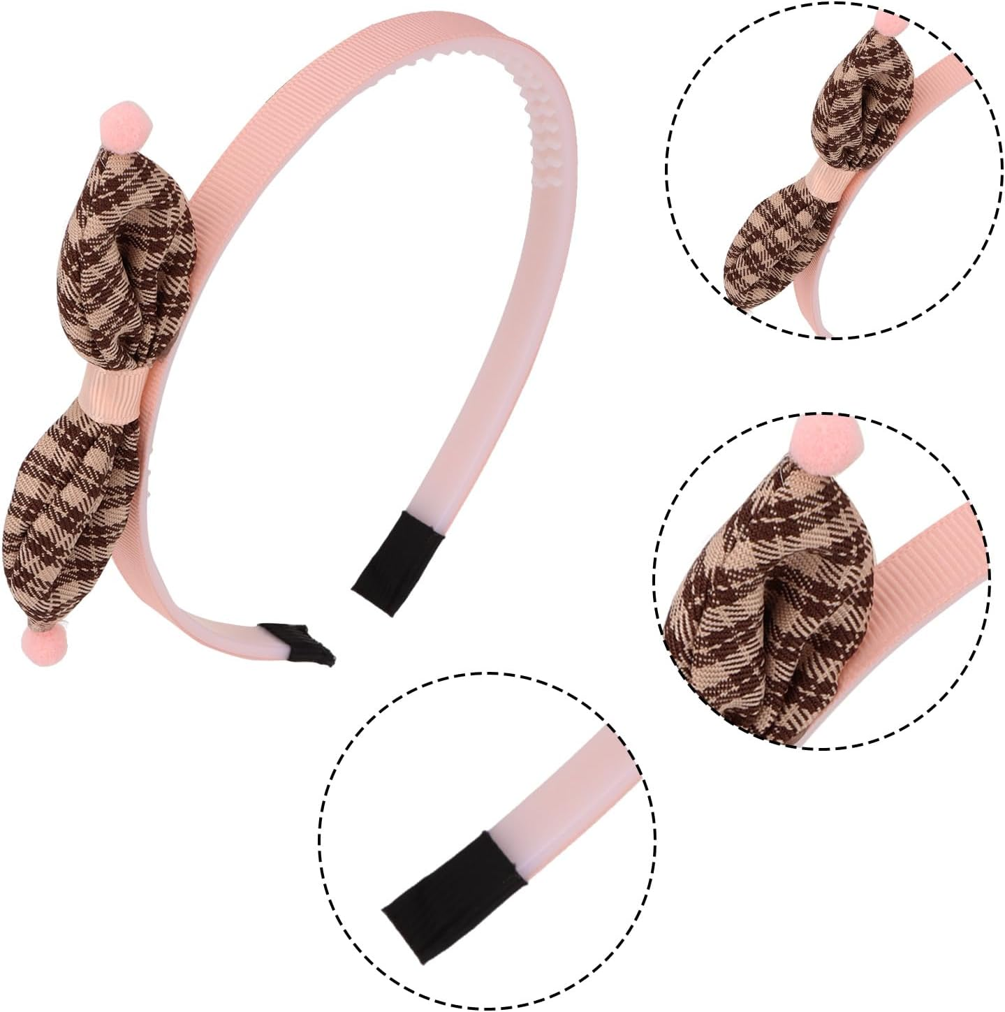 Bumlofa Pack of 5 Women'S Checked Bow Headbands, Retro Design with Teeth for Headbands, Girls, Matching Hair Accessories for Parties & Everyday Looks, Trendy Headband