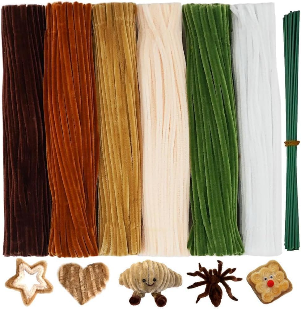 620 Pieces Pipe Cleaners Set, 600 Pcs Brown Chenille Stems with 20 Pcs Flower Stems, Craft Supplies Bulk for DIY Art and Craft Projects Creative Wrapping Party Decorations(Brown Series)