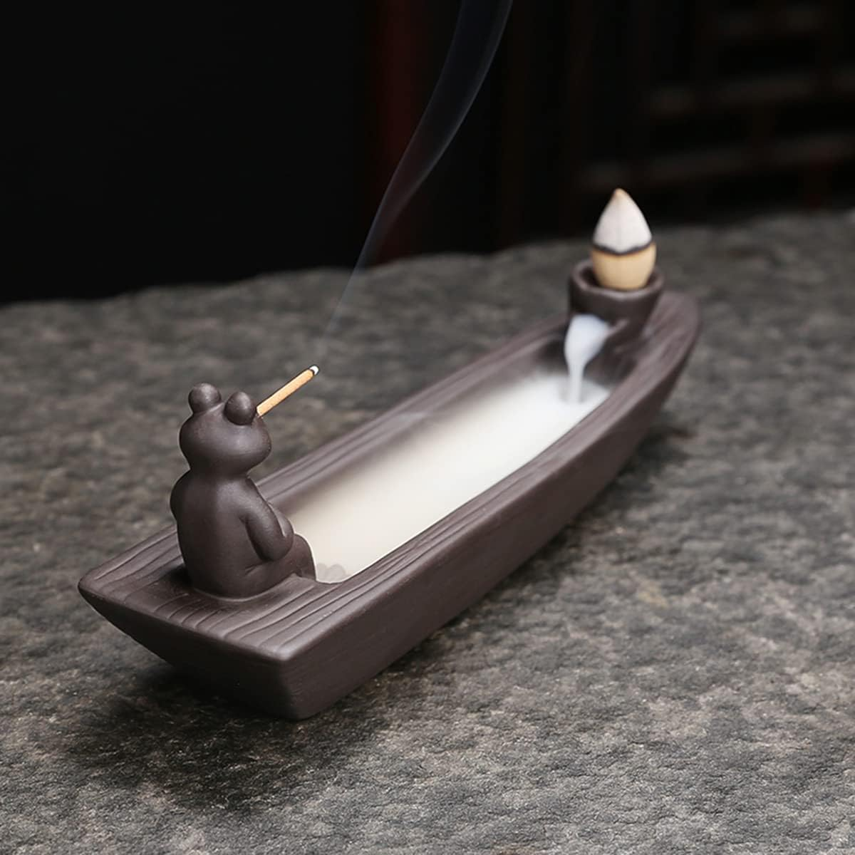 Changwanna Frog Incense Holder Waterfall - Ceramic Cone Backflow Incense Burner Smoke Fountain, Back Flowing Incense Diffuser with 45 Sticks & 12 Cones, Frog Ornament for Aromatherapy/Yoga/Home Decor image number 2