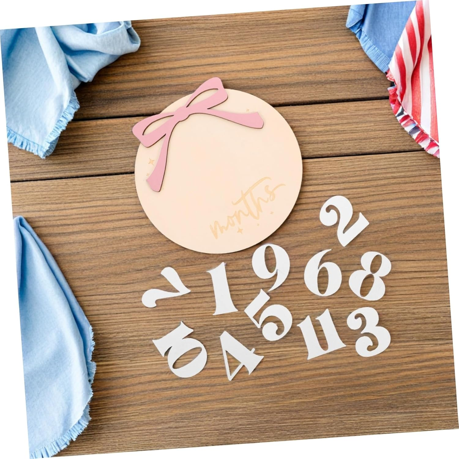 Newborn Calendar Milestone Signs Monthly Wooden Birth Announcement Props for Boy Girl Photoshoots Growth Documentation image number 4