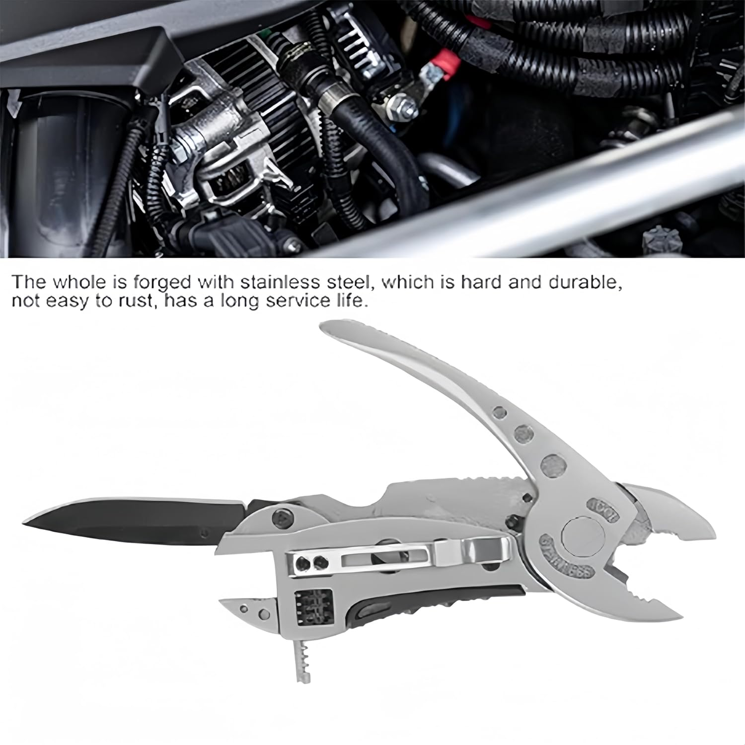 Adjustable Wrench Multitool,Multitool Camping Multi Tool Plier Screwdriver Bits Pliers Survival Emergency Gear Assembly Be Used for Outdoor,Survival,Camping, Hunting and Hiking (Silvery) image number 1