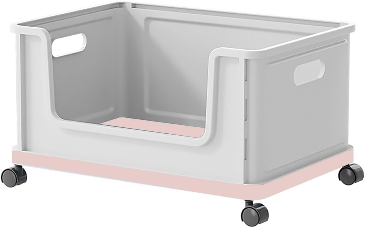 AIMALL Stackable under Desk Book Cart with Wheels, Durable PP Book Storage Box, 18.5X13X10.8 Inches, Smooth Rolling Mobile Book Basket for Classroom and Office Use