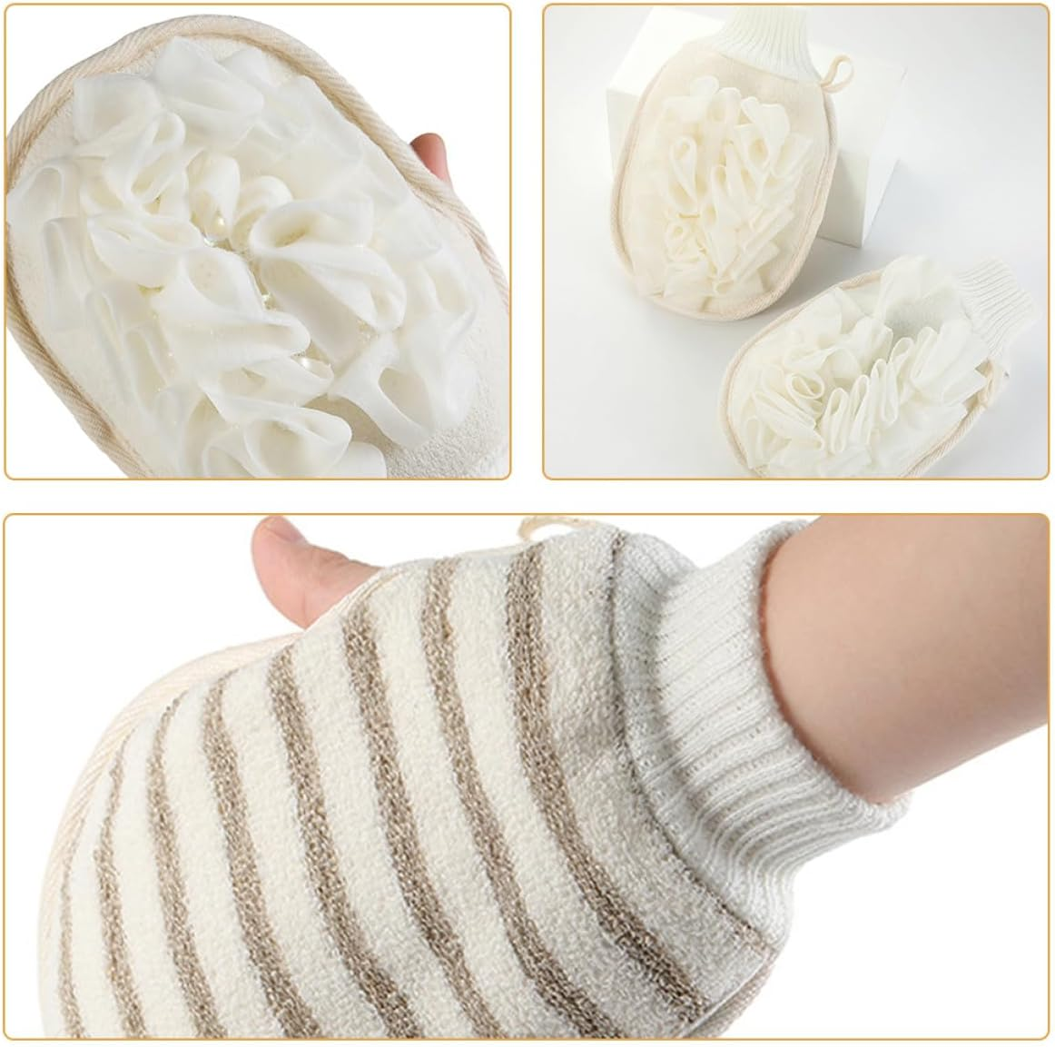 TIKODIDA Exfoliating Shower Mitt with Dual-Sided Flax Material for Gentle Body Scrubbing and Back Cleansing Soft Bath Glove for Deep Skin Renewal and Massage Suitable for Men and Women image number 4