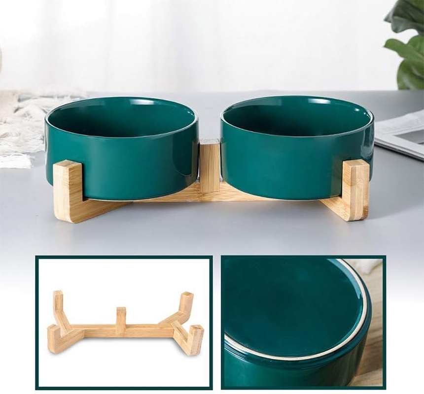 Jade Deals Ceramic Pet Bowl Double Cat Food Bowl Dog Water Bowl Feeding Drinking Bowl Set, 3.5&times;5.9In with 11.8In Bamboo Stand, Elevated Feeding/Drinking for Cats & Small Dogs image number 4