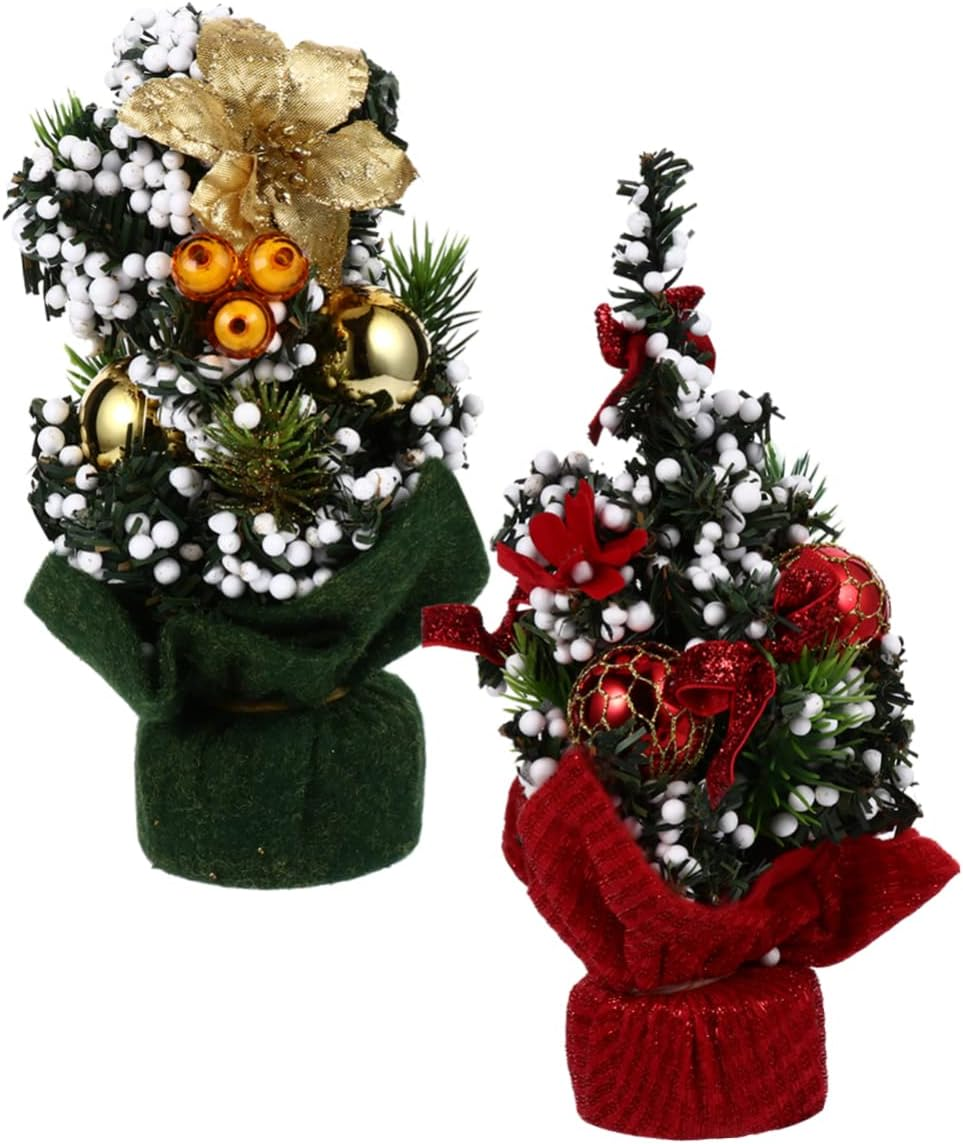2Pcs Mini Christmas Tree Decor Artificial Ornaments for Festive Celebrations for Home Office Cafe and Holiday Parties Vibrant Colors Secure Base image number 3