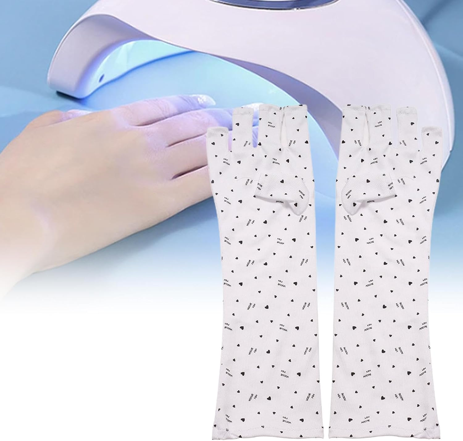 TENOL 2 Pieces Uv Protection Fingerless Gloves,Uv Shield Gloves Skincare,Durable Lightweight Portable Sun Protection Gloves for Nail Lamp Making Gel,Women, Long image number 2
