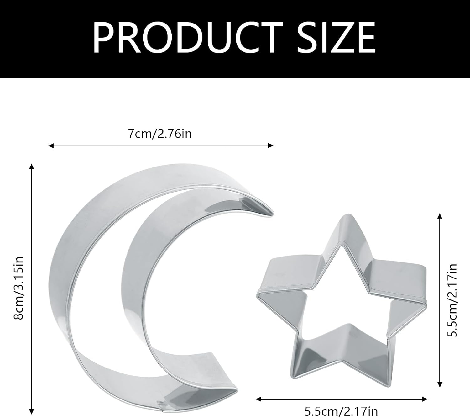 Star and Moon Cookie Cutter, Stainless Steel Cookie Cutters Moon Star Shaped Biscuit Form Night Sky Theme Biscuit Form for Pastry Cake Fondant Decor image number 5