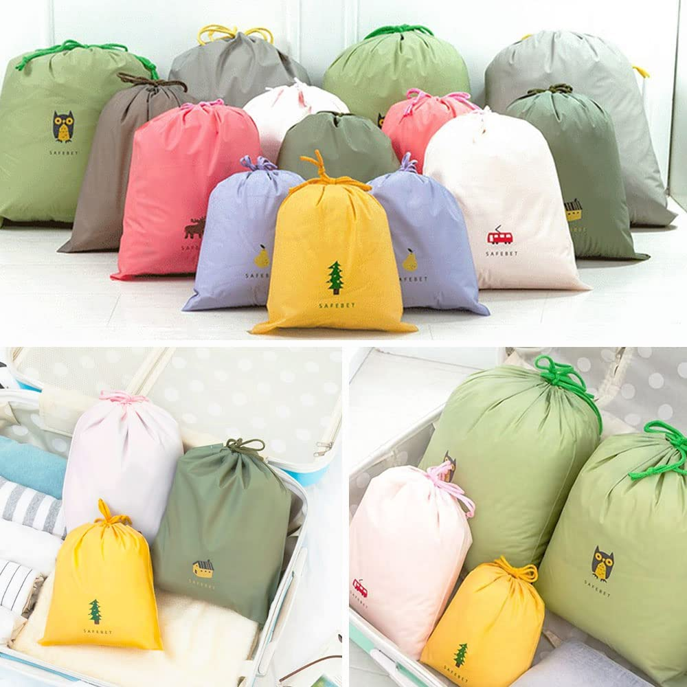 LZYMSZ Nylon Drawstring Waterproof Clothing Storage Bag - Travel Dirty Cord Shoes Organizer (9Pcs)
