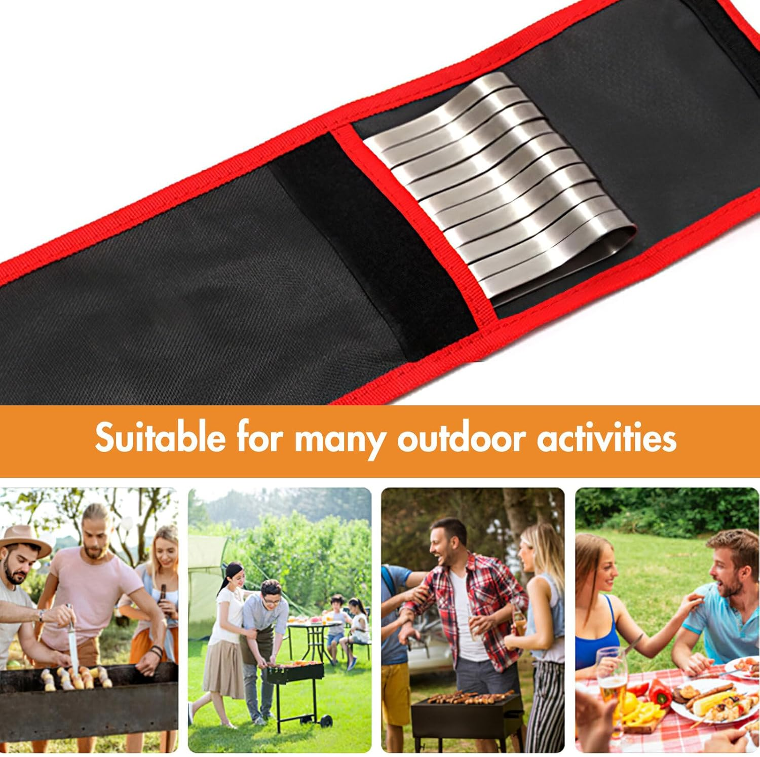 6 Pack BBQ Skewer Rack Set, Stainless Steel Kabob Skewers Holder with 2 Pcs Skewers Holder for Meat, Vegetables and Vegan Barbecue Grilling Accessories 41.5Cm image number 3