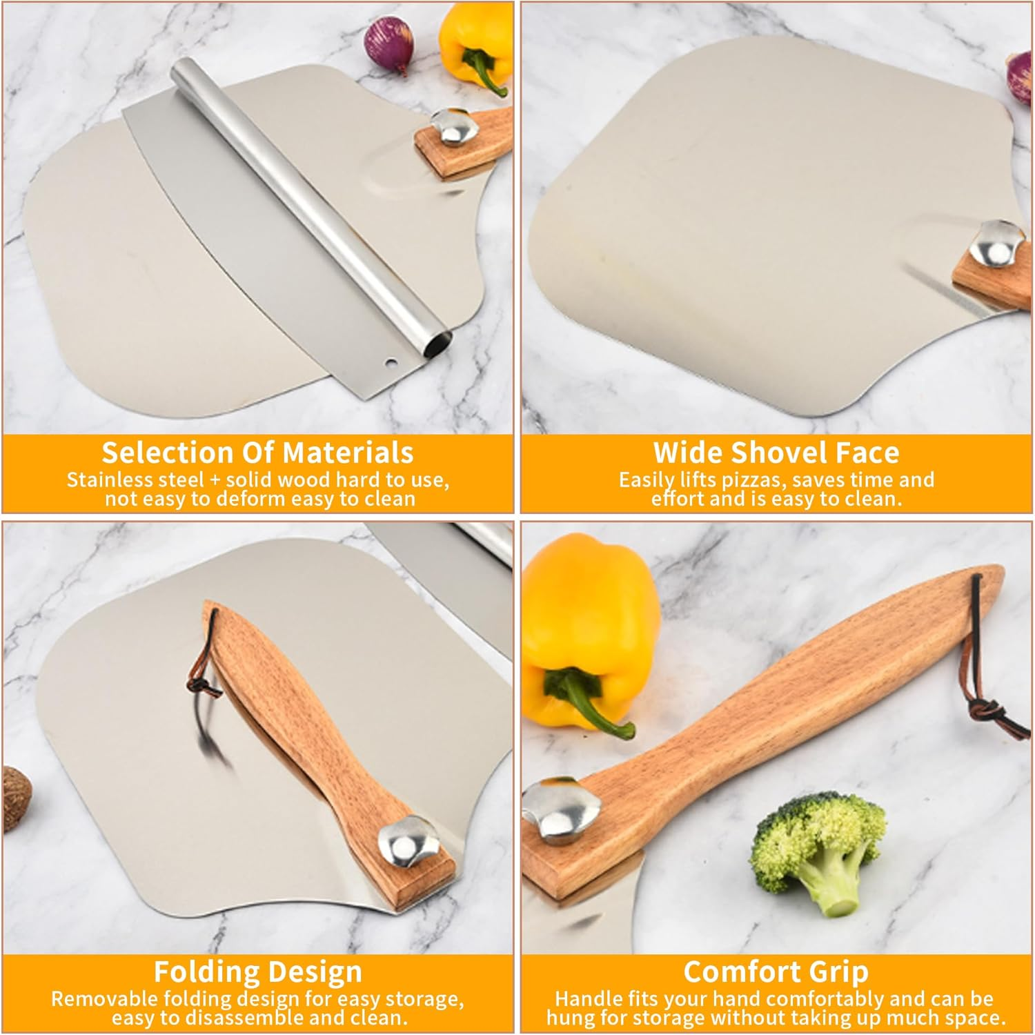 4 Pack Aluminum Pizza Peel 12 X 14 with Rocker Cutter & Pizza Server, Foldable Metal Pizza Spatula Paddle Accessories Kit for Homemade Pizza Ovens, Baking Homemade Bread image number 3