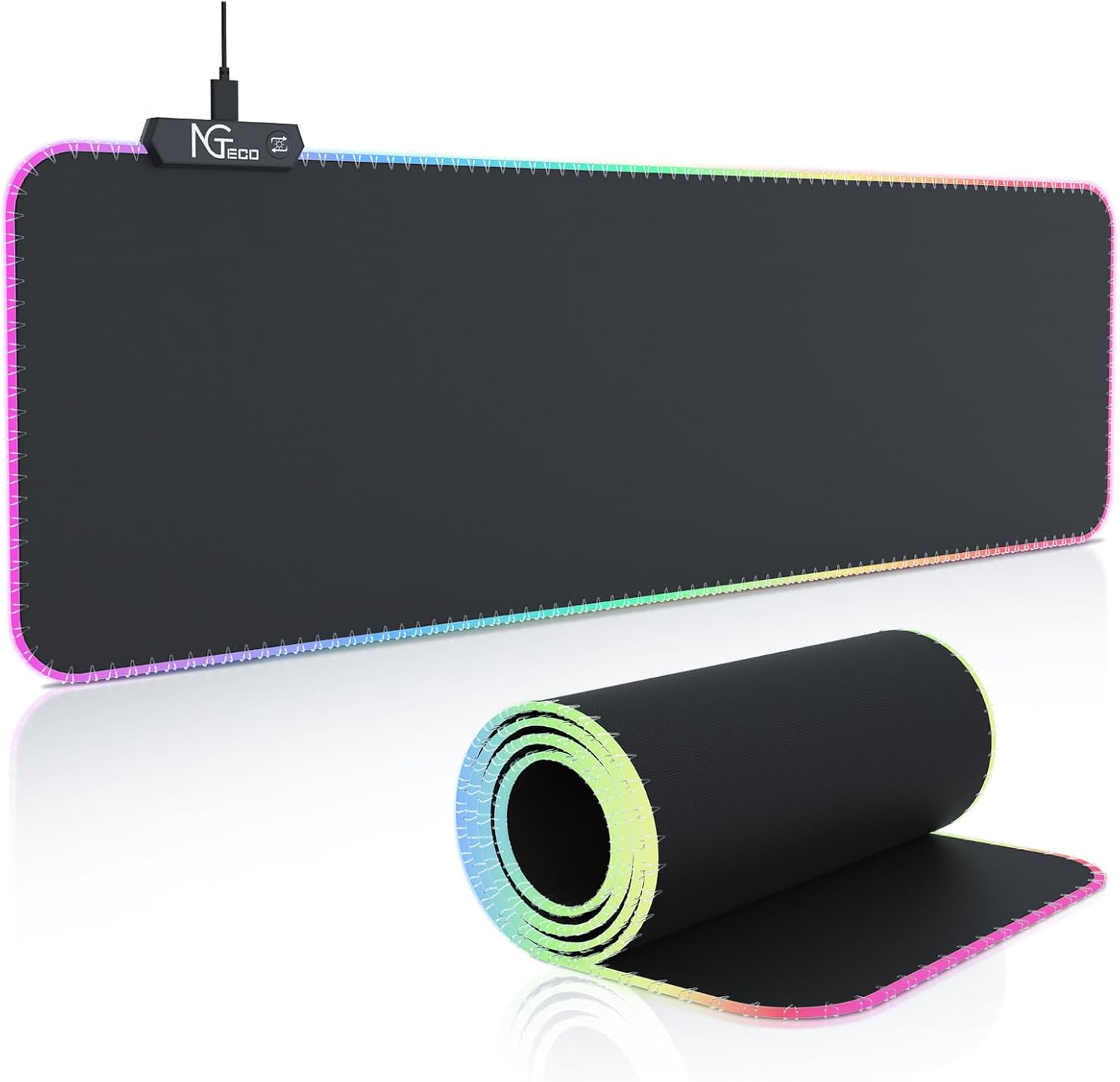 Ngteco Gaming Mouse Pad, Extra Large Desk Mat 90X40Cm with 14 Lighting Modes, Thickened 5Mm XXL Waterproof Non-Slip Rubber Gaming Mat for PC and Keyboard - Black image number 3