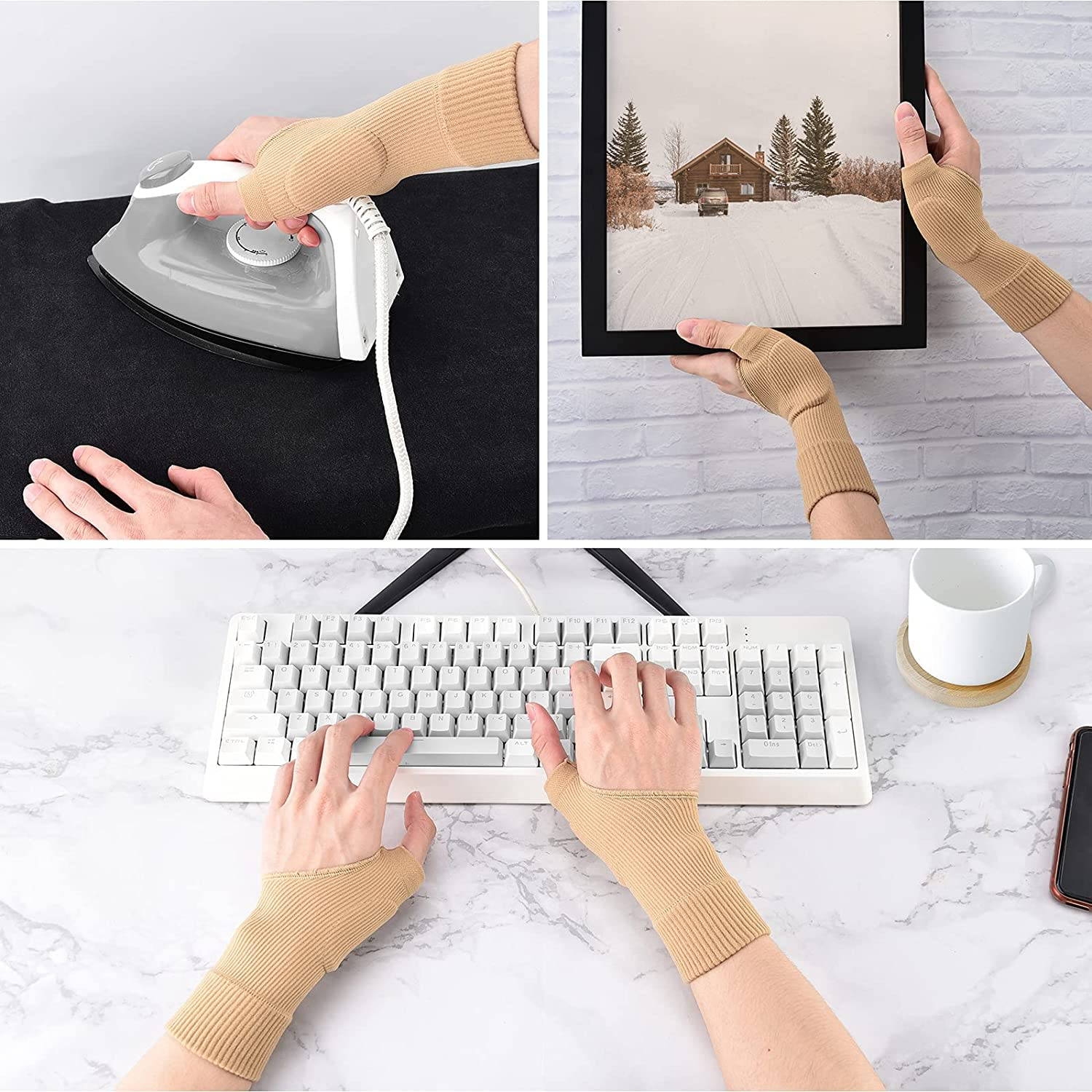 2PCS Gel Thumb Wrist Support Brace, Breathable Compression Arthritis Gloves for Thumb Arthritis, Carpal Tunnel, Tenosynovitis for Men and Women Fits Both Hands image number 5