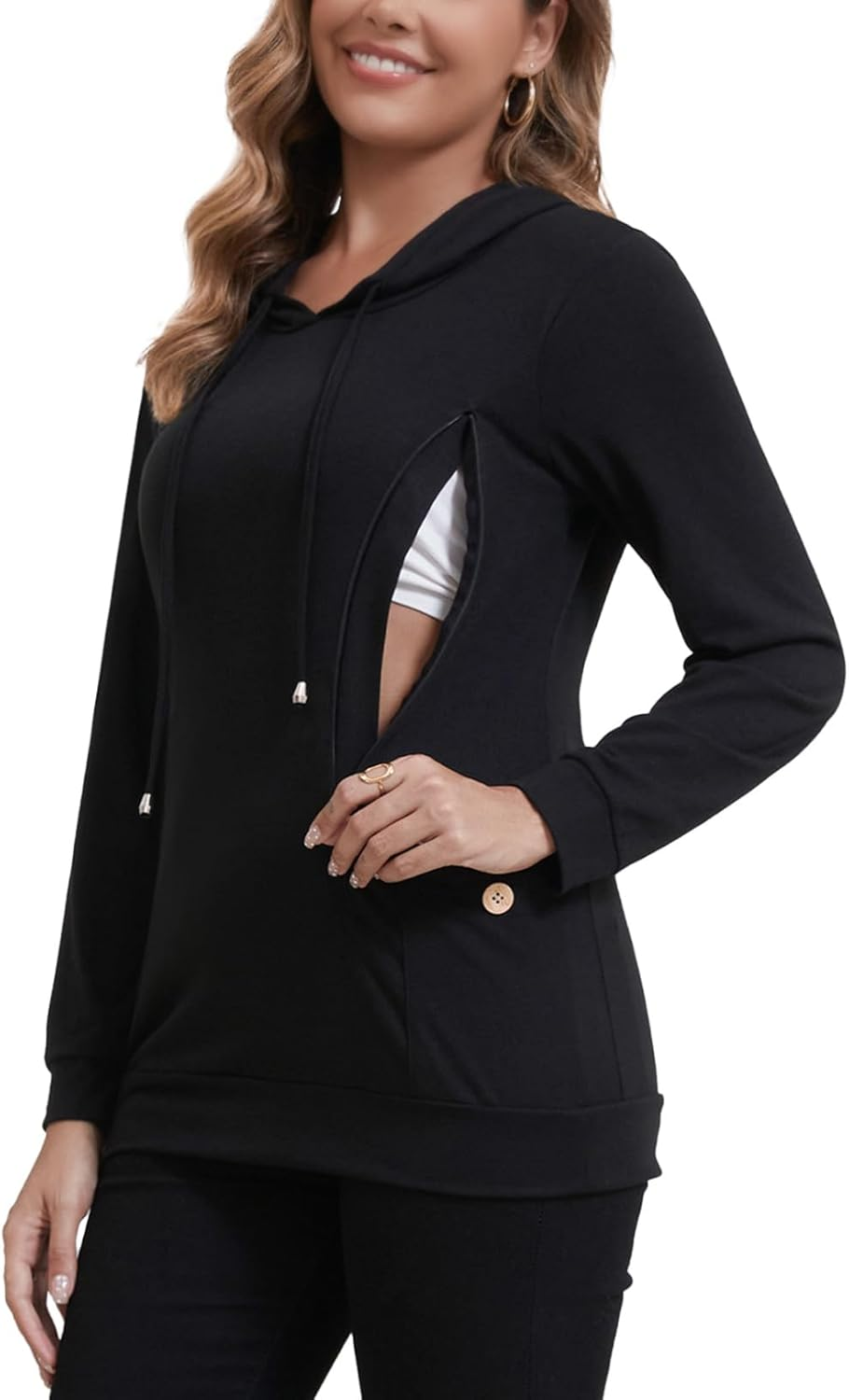 GINKANA Women Nursing Shirts for Breastfeeding with Hidden Zipper Long Sleeve Hoodie Causal Sweatshirt Breast Pumping Tops