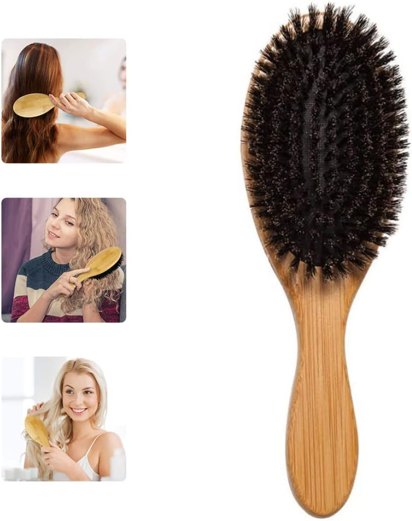 Boar Bristle Hair Brush, Paddle Hair Brush with Wooden Handle, Portable Slick Back Hair Brush, Curly Hair Brush Comb for Thick Coarse Hair image number 4