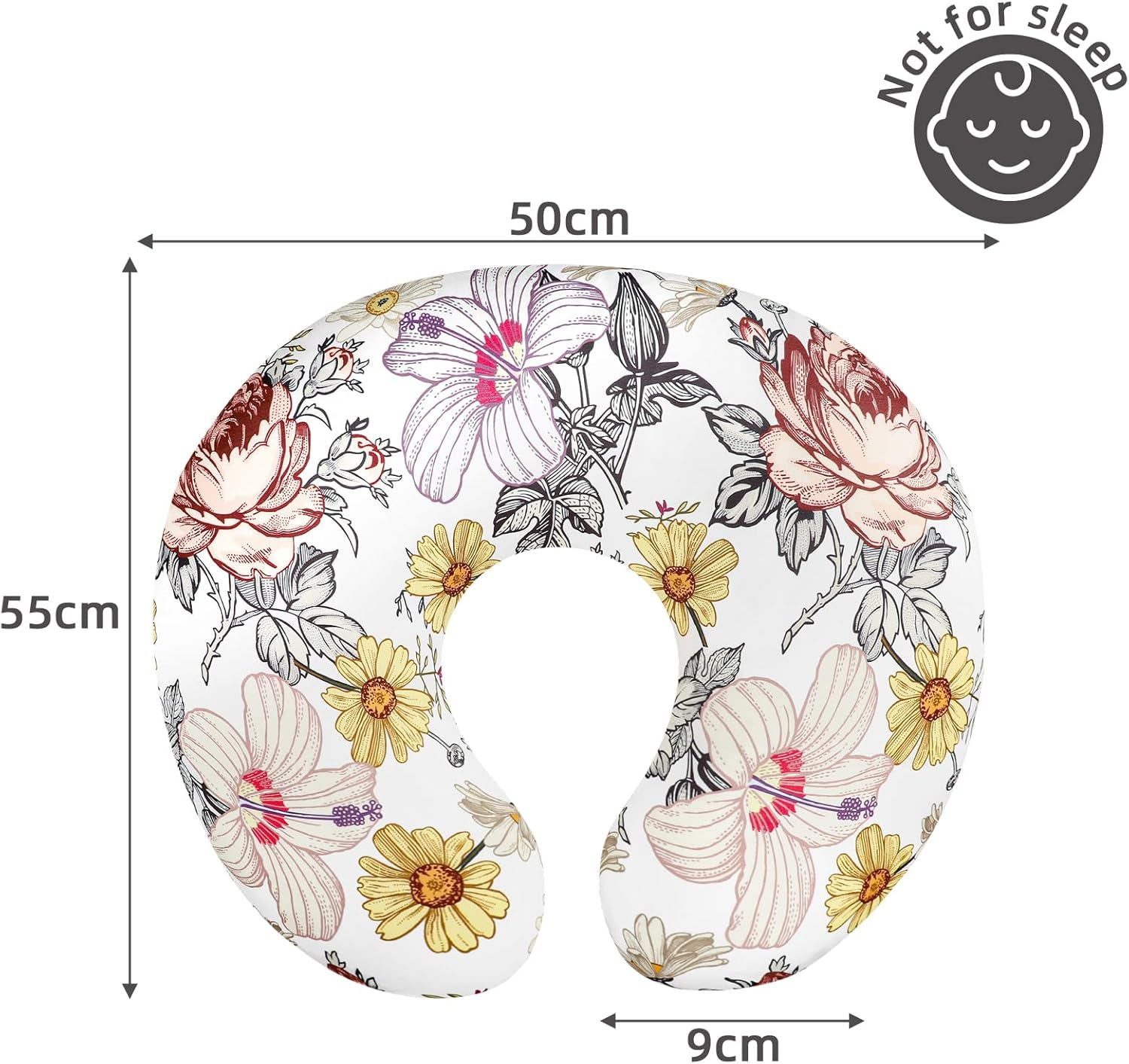 Floral Breastfeeding Pillow for Baby Girls, HNHUAMING Nursing Pillow with Stretchy Nursing Pillow Cover to Breastfeeding, Tummy Time, New Mom Essentials Breast Feeding Pillow image number 3