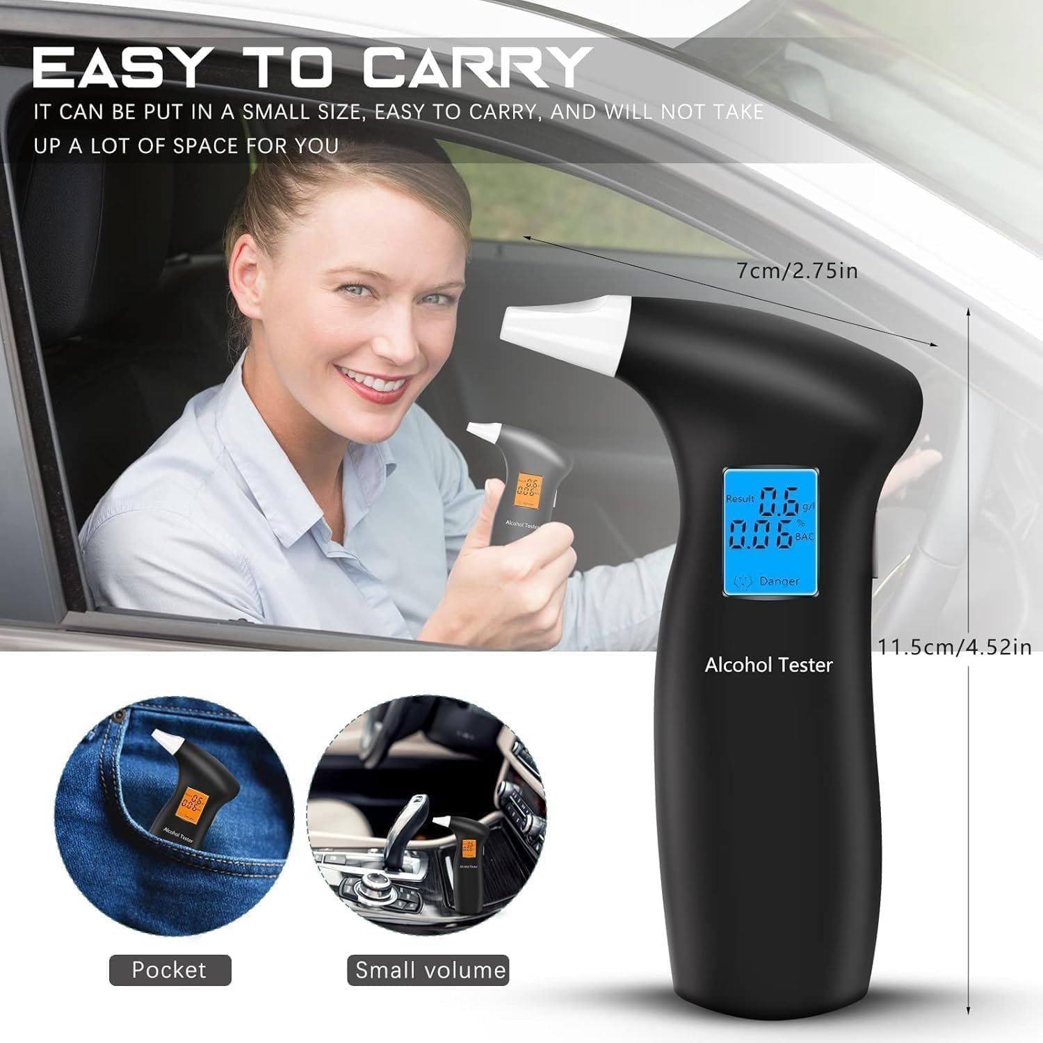 RUTIDA Breathalyzer & Alcohol Tester with 12 Mouthpieces, Professional Breathalysers Portable Alcohol Breath Tester with LCD Display Digital Fast, High Accuracy image number 4