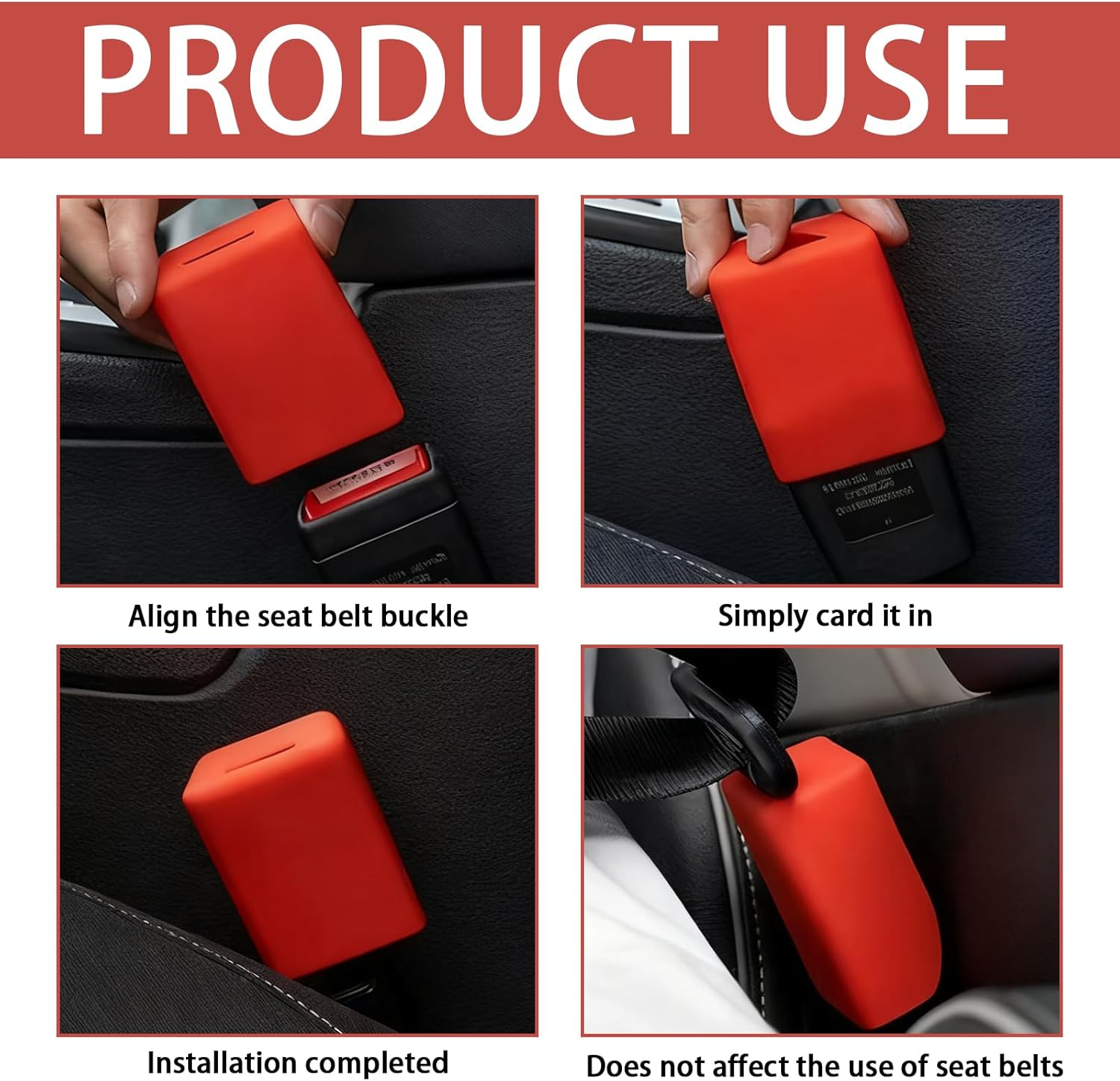 2Pcs Silicone Protective Cases for Car Seat Belt Buckles, Red Seat Belt Buckle Holder, Suitable for Children, Toddlers, the Elderly, Seat Belt Buckle Brackets, and Seat Belt Buckle Bracket Boosters image number 3