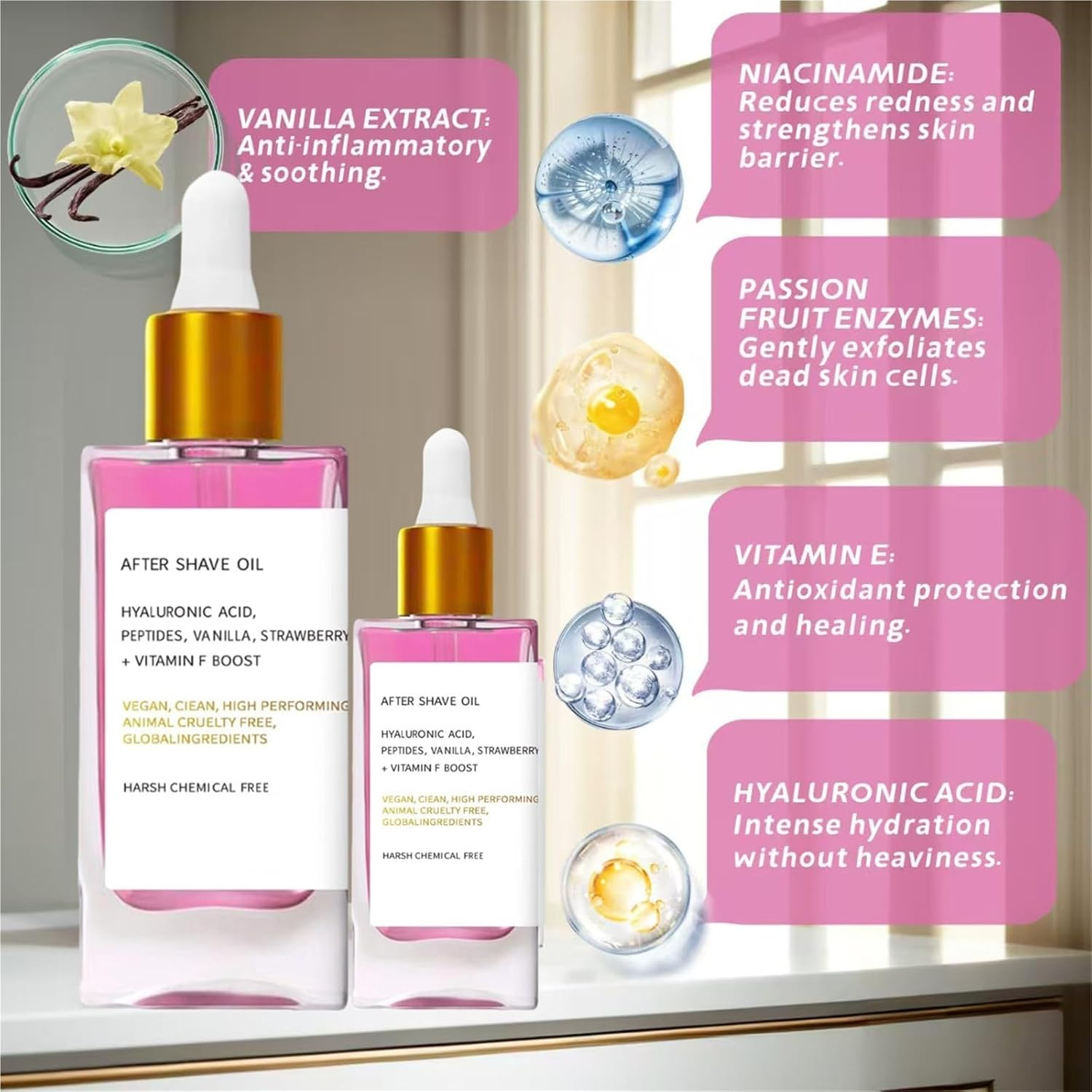 After Shave Oil - Strawberry & Vanilla Scent ， Nourishing Formula for Smooth Skin ， Prevents Dryness & Ingrown Hairs ， Ideal for Women image number 5