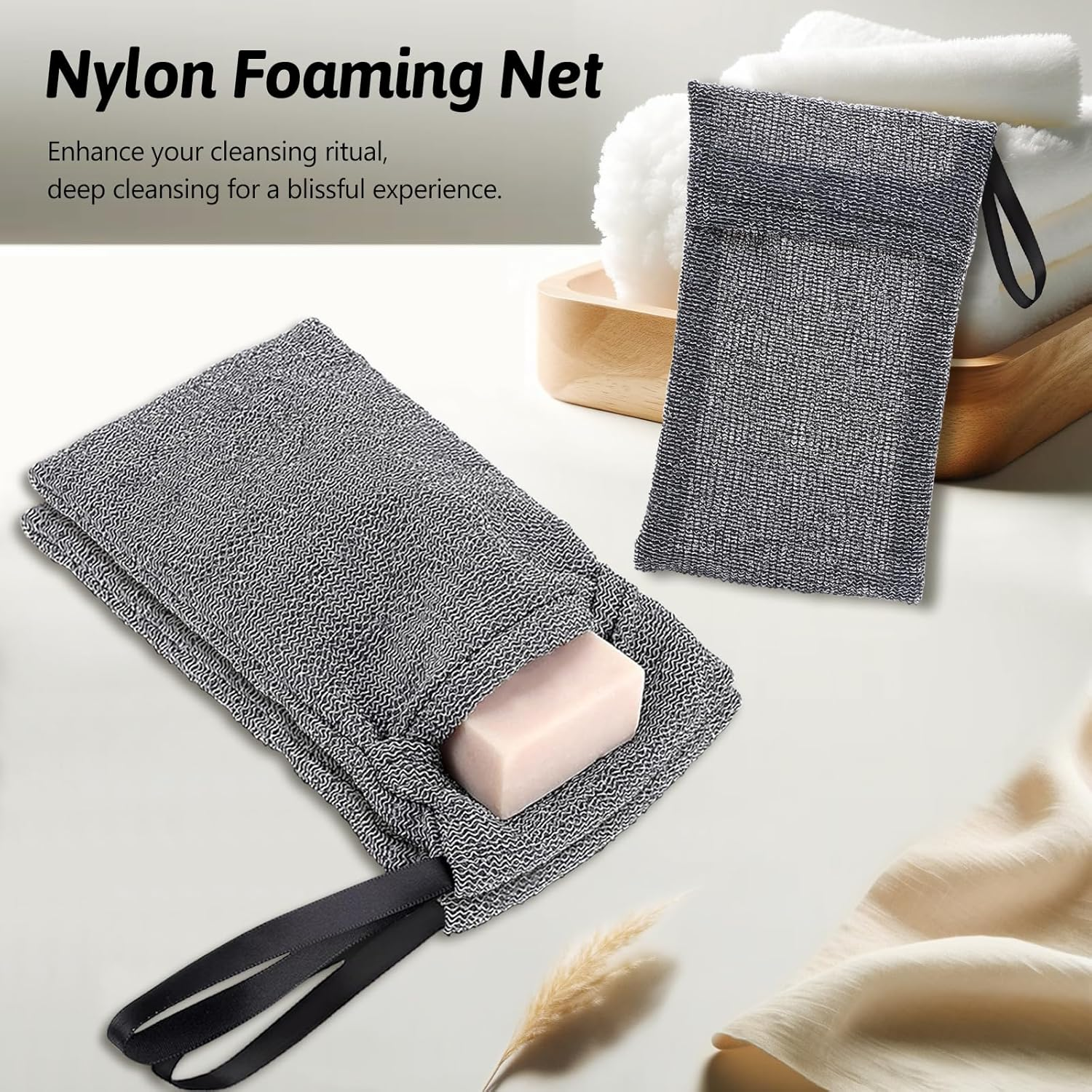 Travel Soap Saver Bag 3 Pcs Soap Pocket Exfoliating Soap Saver Pouch Rough Mesh Bar Soap Bags for Shower, Body Foam Scrubber Exfoliating Shower Sponge - Grey image number 1
