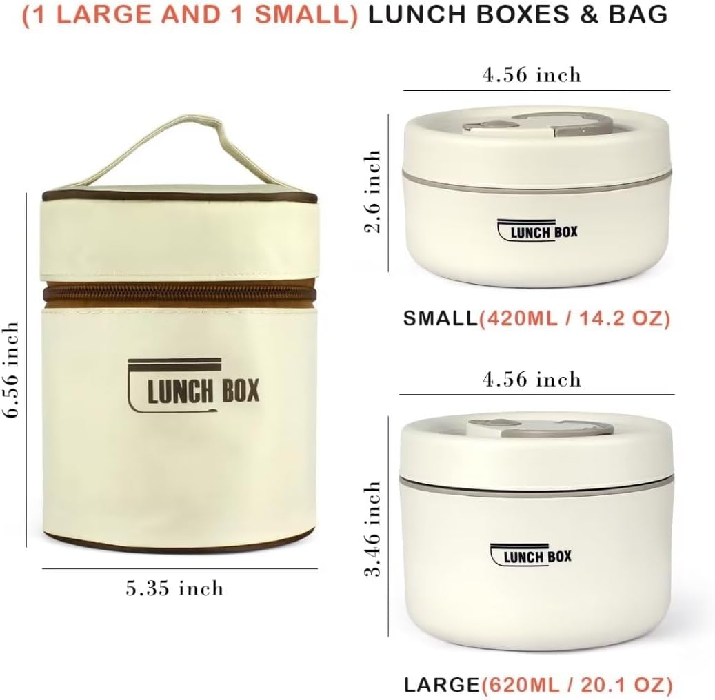 SENIURIS Portable Insulated Lunch Box Set for Kids and Adult, Food-Grade 304 Stainless Steel Lunch Containers with Thermal Bag.（2Pcs） image number 6