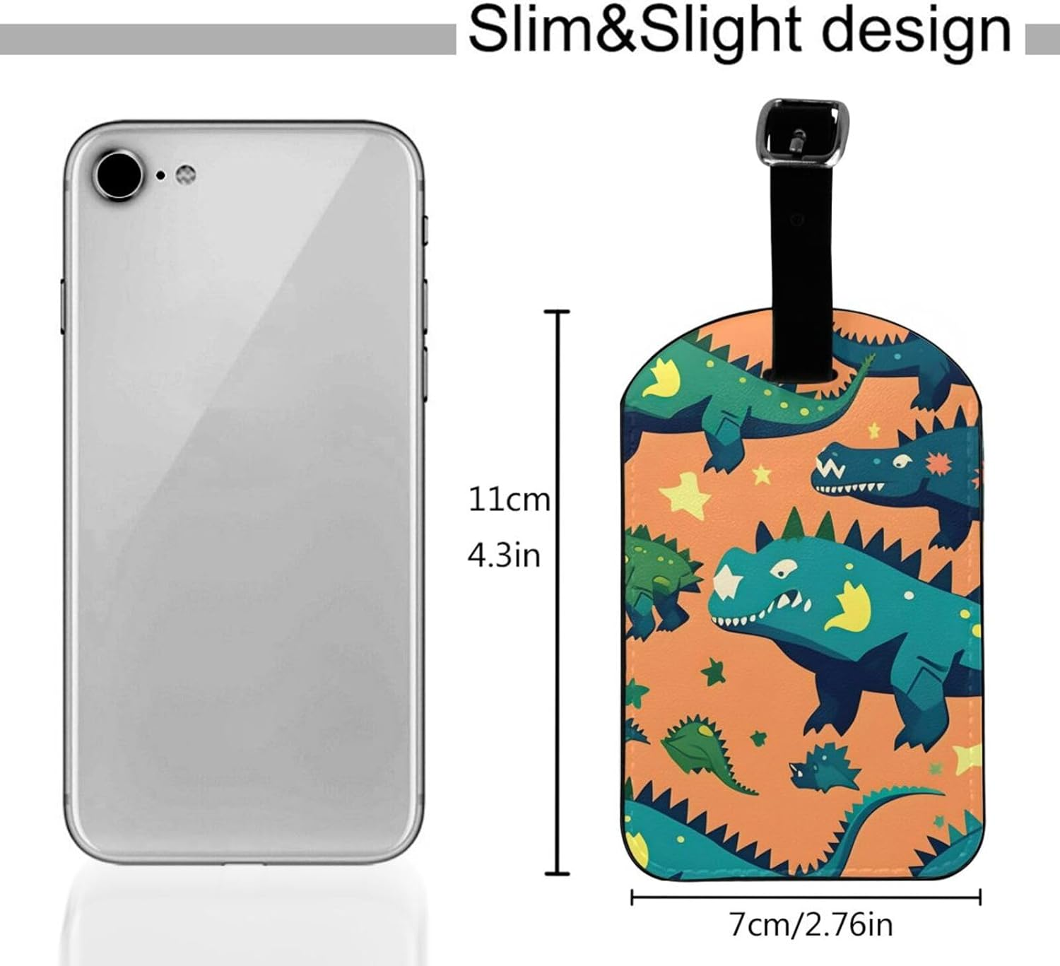 Dinosaur Print Elegant Tag Stylish Tag Luggage Tag 4.3 X 2.76 Inch for Suitcases Travel Bags image number 4