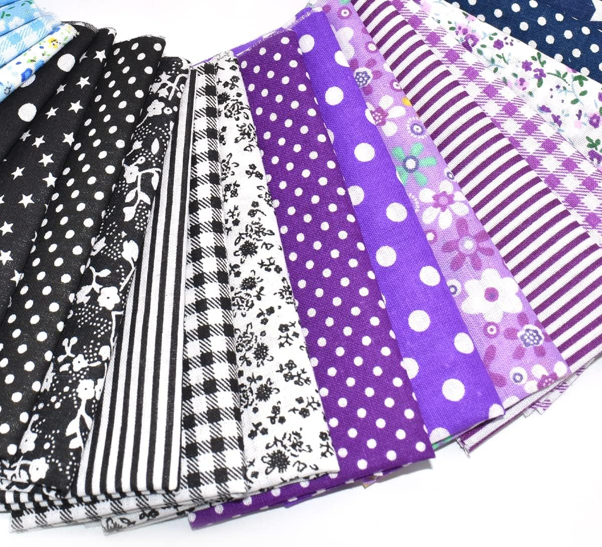 9.8X 9.8 Cotton Print Fabric Bundle Squares Pre-Cut Multicolor Design Printed Quilting Sewing Floral for Quilting Patchwork DIY Craft Scrapbooking Cloth (Red/Yellow/Green/Blue/Pink/Purple/Black/Navy) image number 2