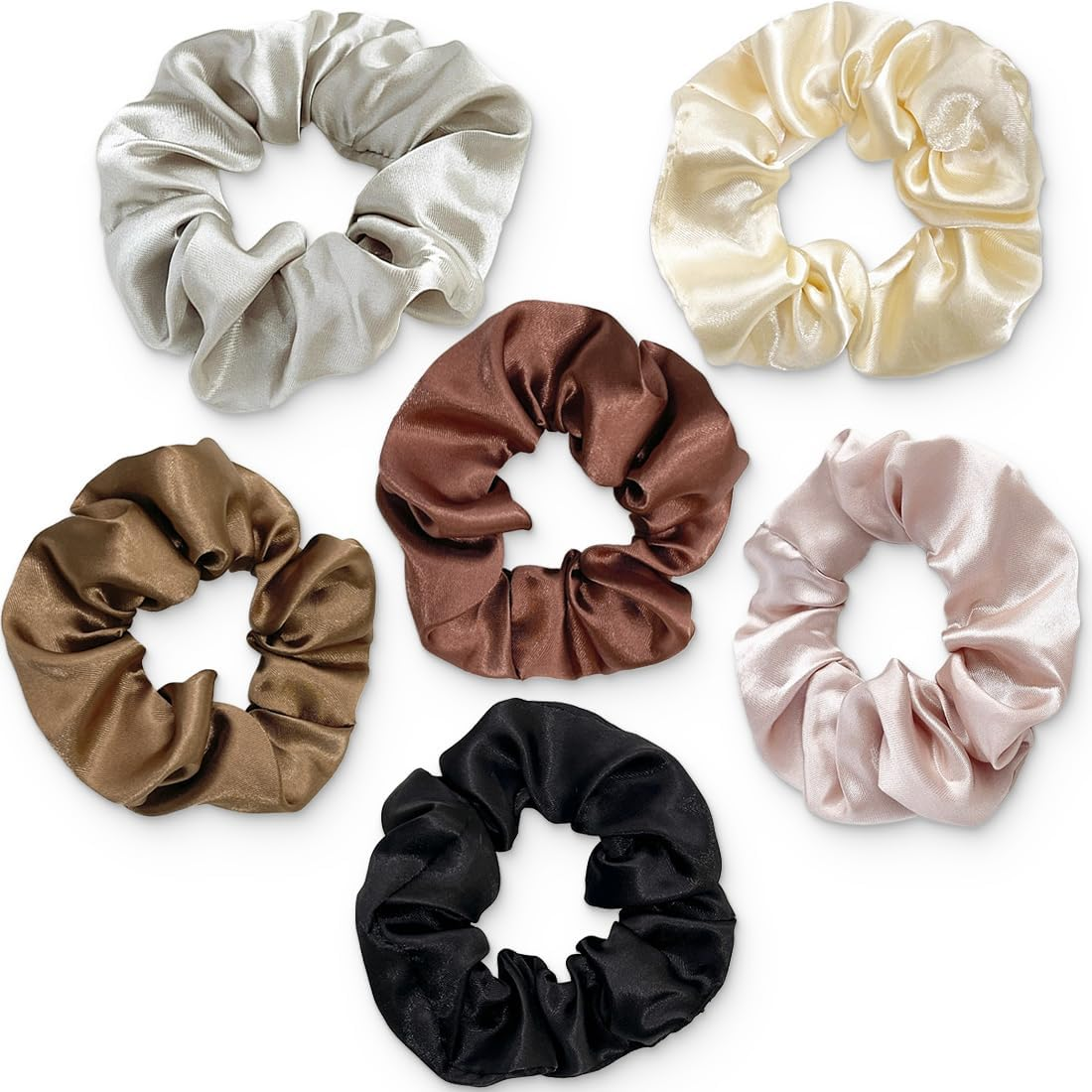 KIRZAX Pack of 6 Hair Bobbles Silk Scrunchies Satin for Women, Elastic Rubber Bands, Hair Band, Ponytail Holder, Silk Hair Band, for Women and Girls, 6 Colours image number 2