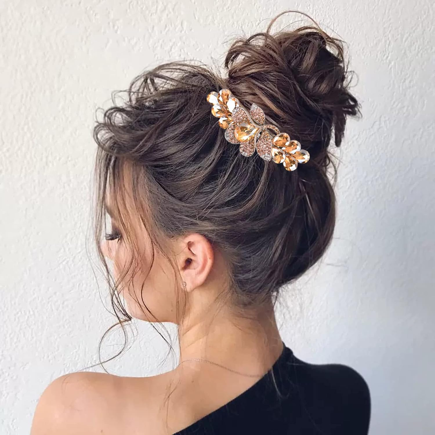 Sankuwen Flower Luxury Jewelry Design Hairpin Rhinestone Hair Barrette Clip(Style C,Champagne) image number 5