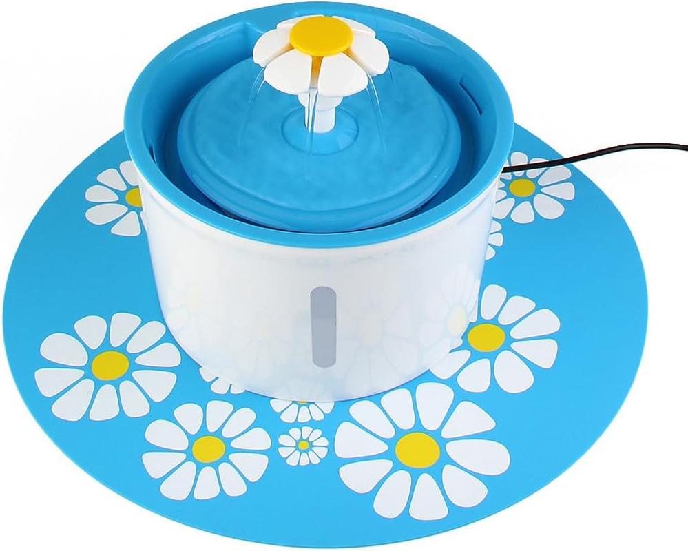 Cat Drinking Fountain Cat Dog Pet Water Fountain Flower Automatic Water Cat Bowl with Free Water Fountain Filter and Silicone Pad, Upgraded 1.6 Liter/54 Oz Pet Water Dispenser (Blue) image number 2