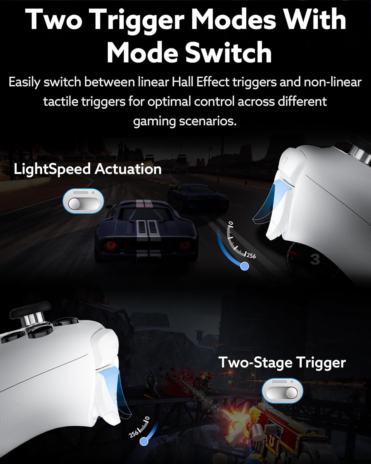8Bitdo Ultimate 2 Bluetooth Controller (TMR Joystick Update), RGB Fire Ring, Switchable Hall Effect/Tactile Triggers, Vibration and Motion Control for Switch/Switch 2, Windows PC (White) image number 3