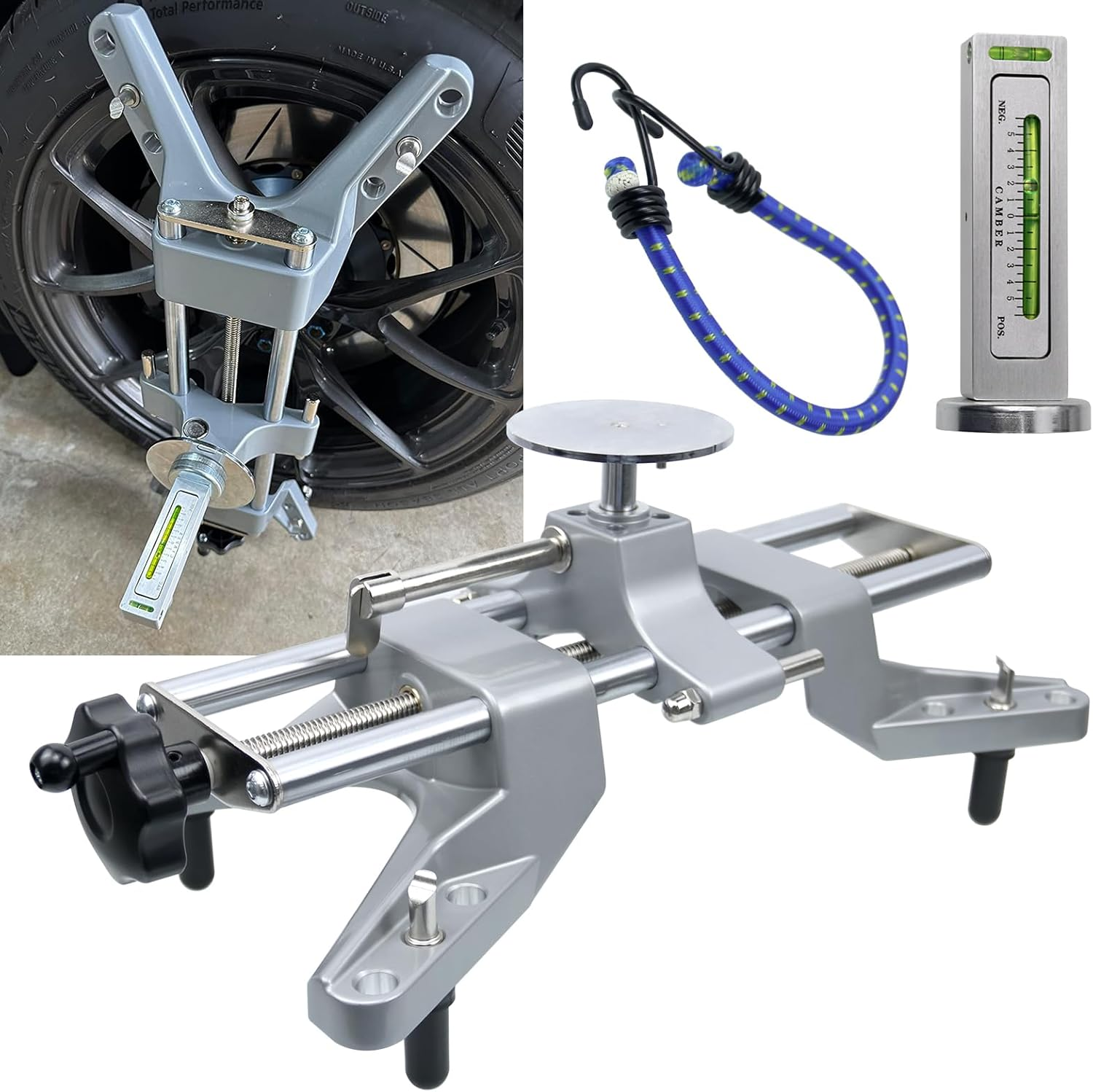 RULLINE Wheel Clamp & Magnetic Adapter 3PCS Wheel Alignment Tool for Precise Camber Caster Gauges Fits for 11-25" Rims Camber Alignment Tool Universal Tire Repair Tool image number 2