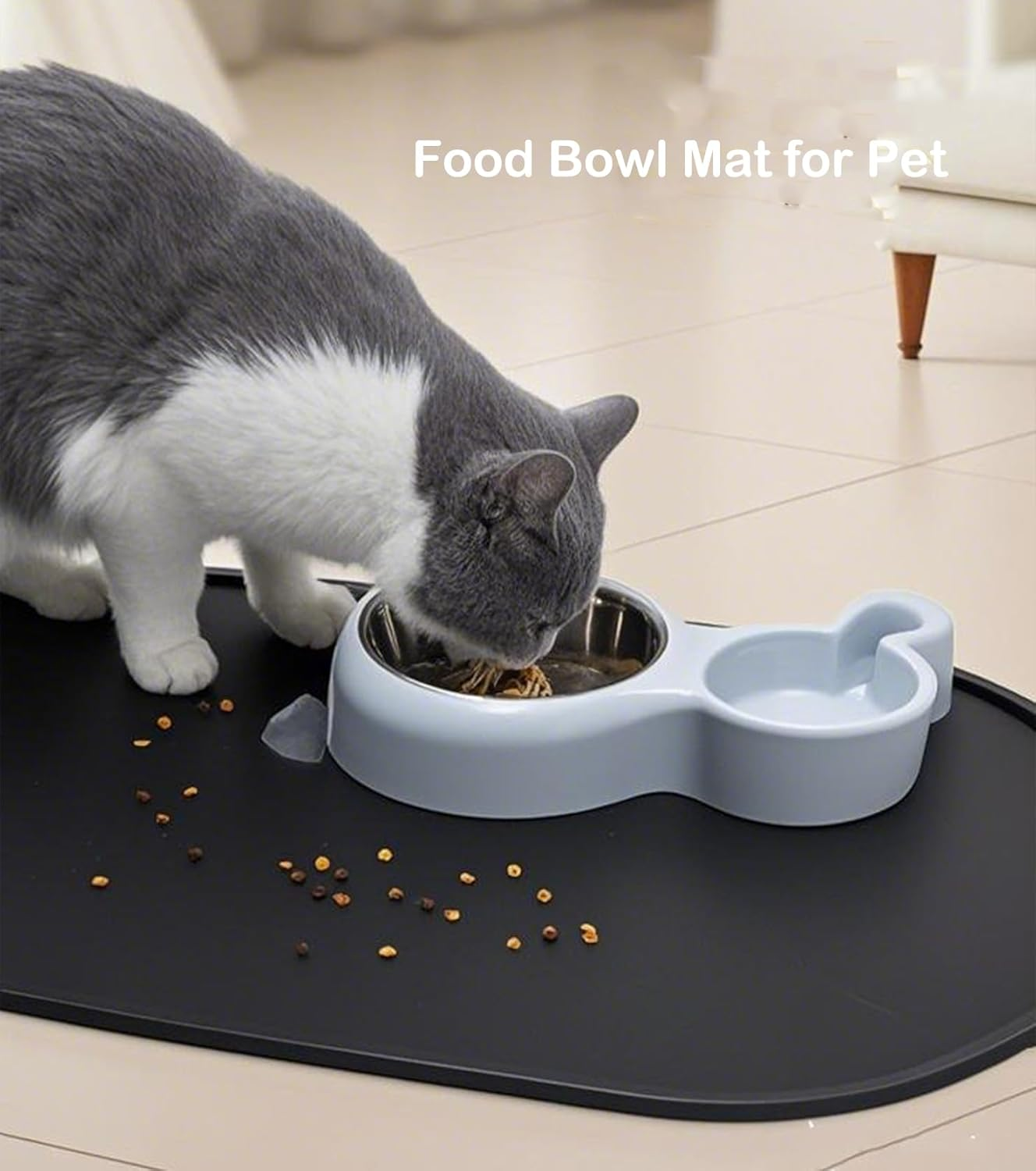 Octonyluck Waterproof Silicone Feeding Mat for Dogs and Cats, Non-Slip, Easy to Clean, Food Safe, Available, 44 X 27 Cm, Black image number 3