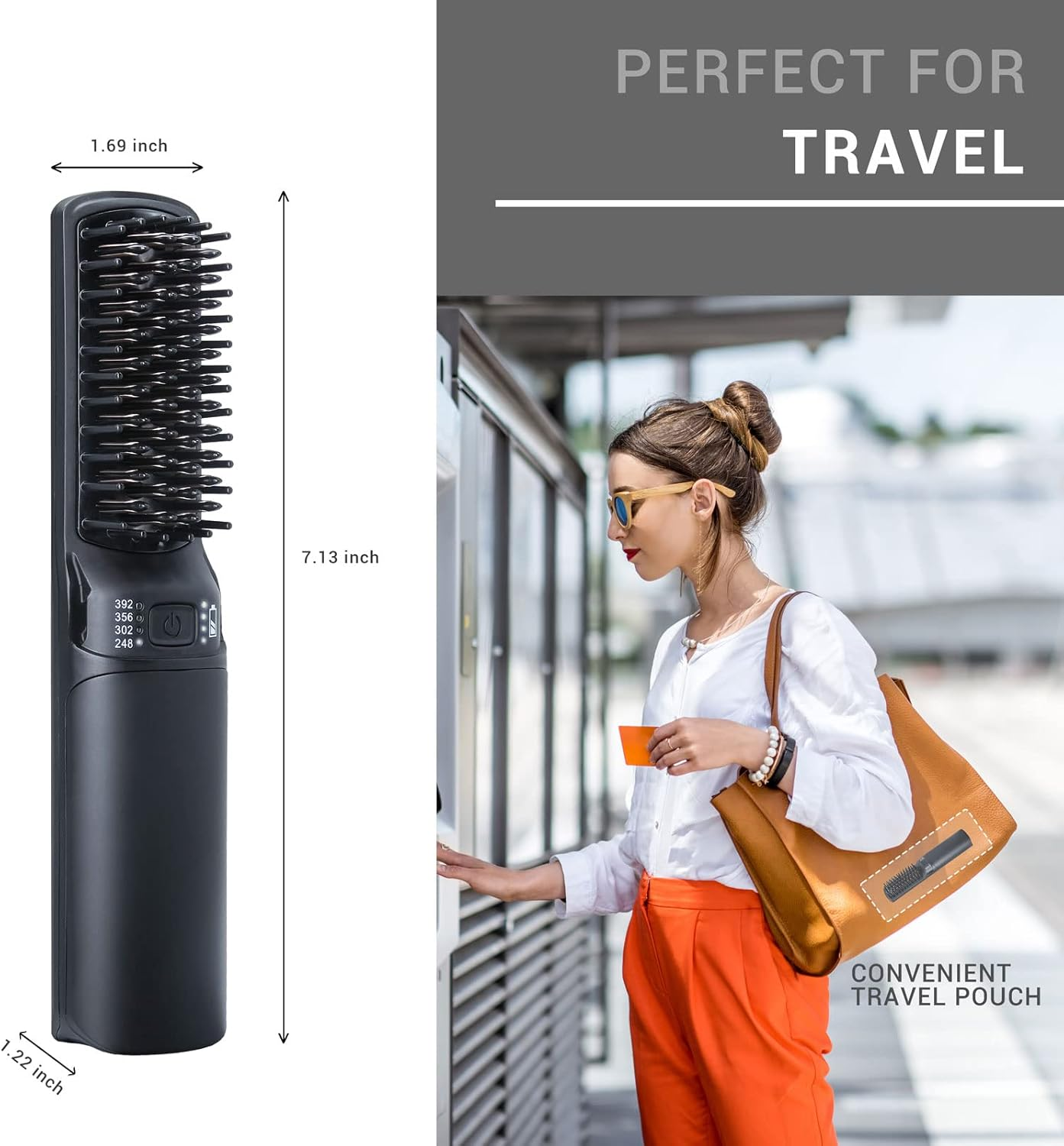 Hot Hair Straightener Brush,Portable Mini Hair Straightener USB Rechargeable 6400MAH,2 in 1 Hair Straightener Comb with Anti-Scald Feature for Women & Men (Black) image number 1
