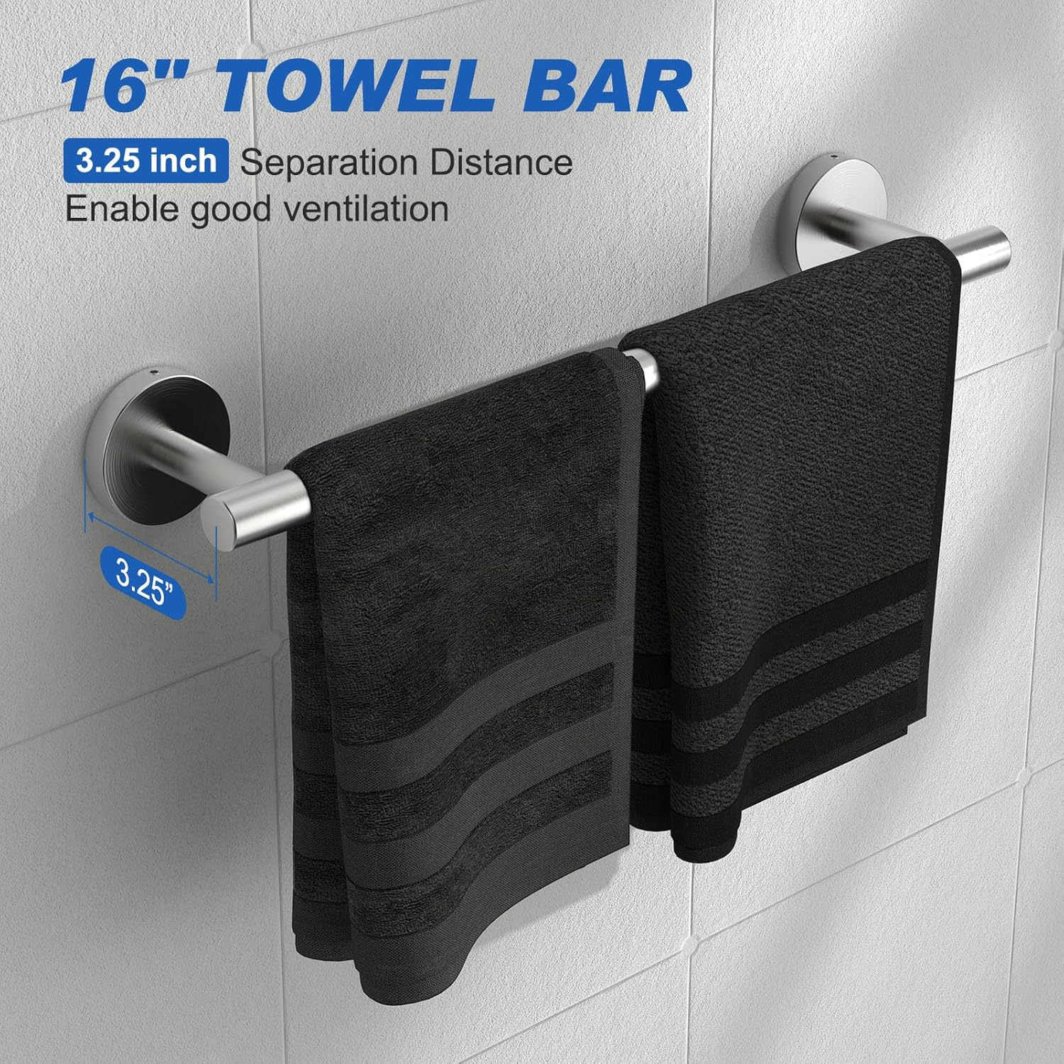 Bluefire 12-Piece Bathroom Hardware Set, Wall Mounted Bathroom Accessories Set Towel Bars for Bathroom Towel Holder Set with 2 Paper Tower Holders 2 Towel Bars 4 Adhesive Hooks 4 Towel Hooks(Sliver) image number 3